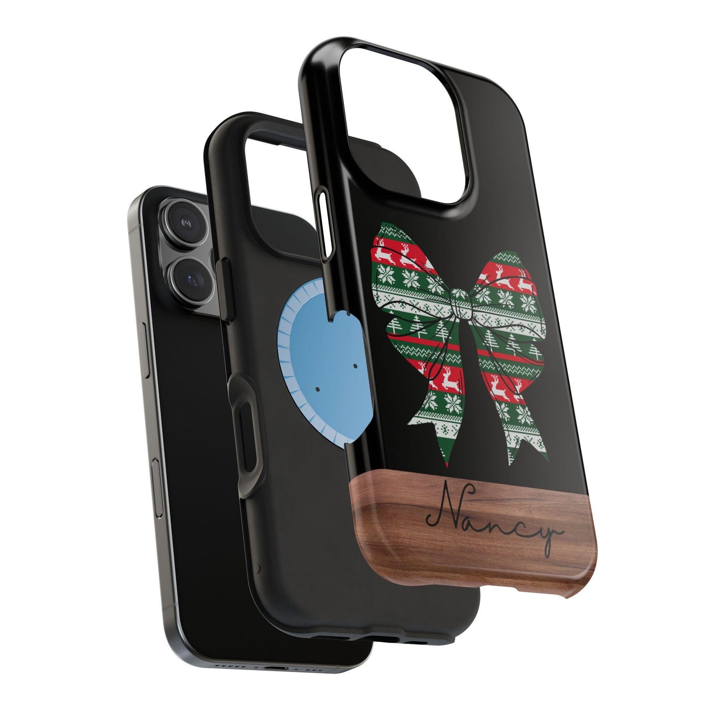 Custom ugly christmas coquette phone case, Magsafe compatible tough case with bow, iphone case christmas gift, for iPhone 16 15 14 13 pro