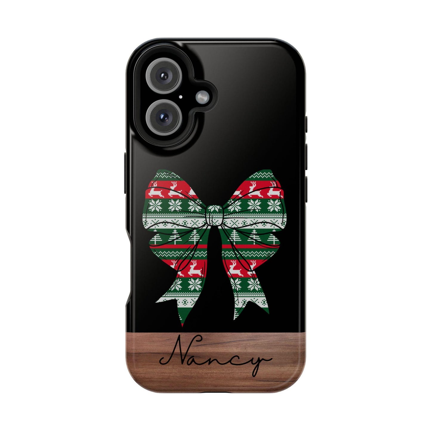 Custom ugly christmas coquette phone case, Magsafe compatible tough case with bow, iphone case christmas gift, for iPhone 16 15 14 13 pro