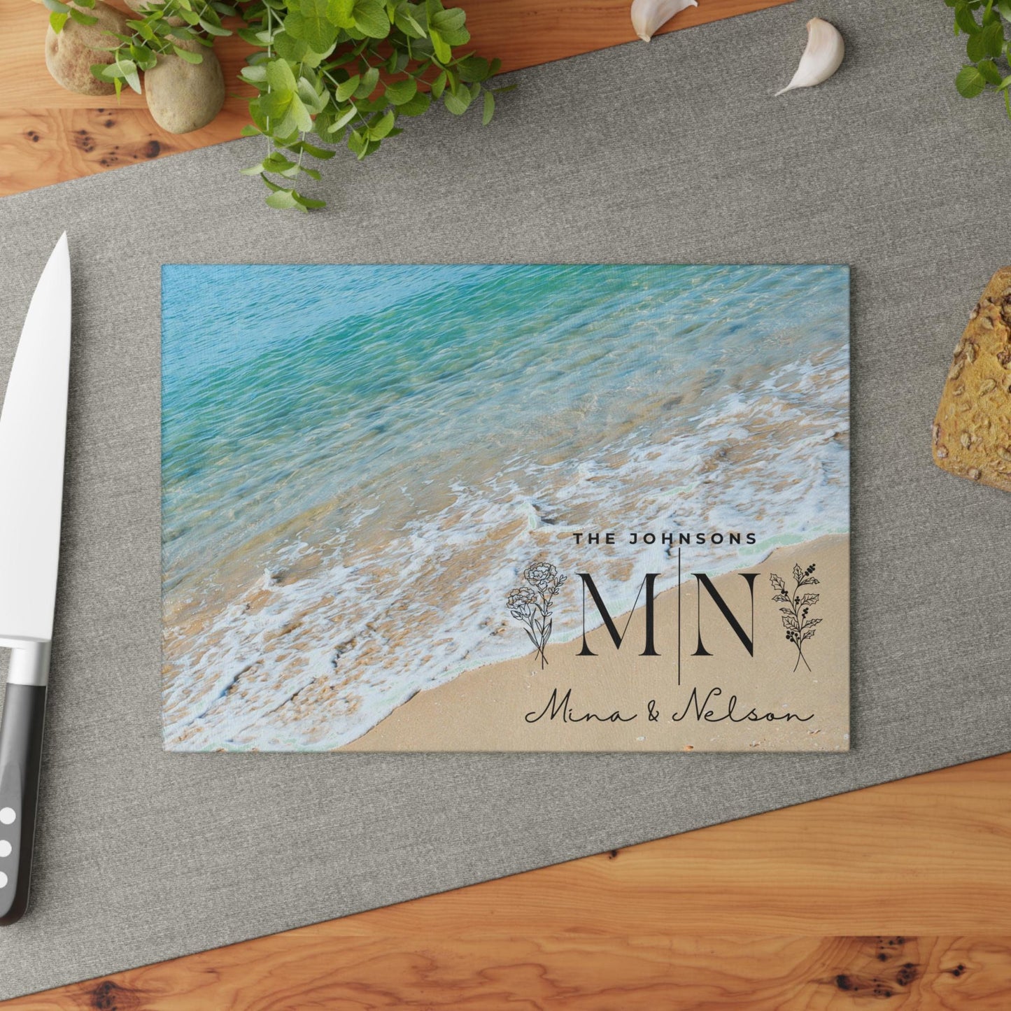 Personalized Birthflower Glass Cutting Board, Textured Tempered Glass Charcuterie Board , Custom Wedding Engagement Gift, New Home Gift