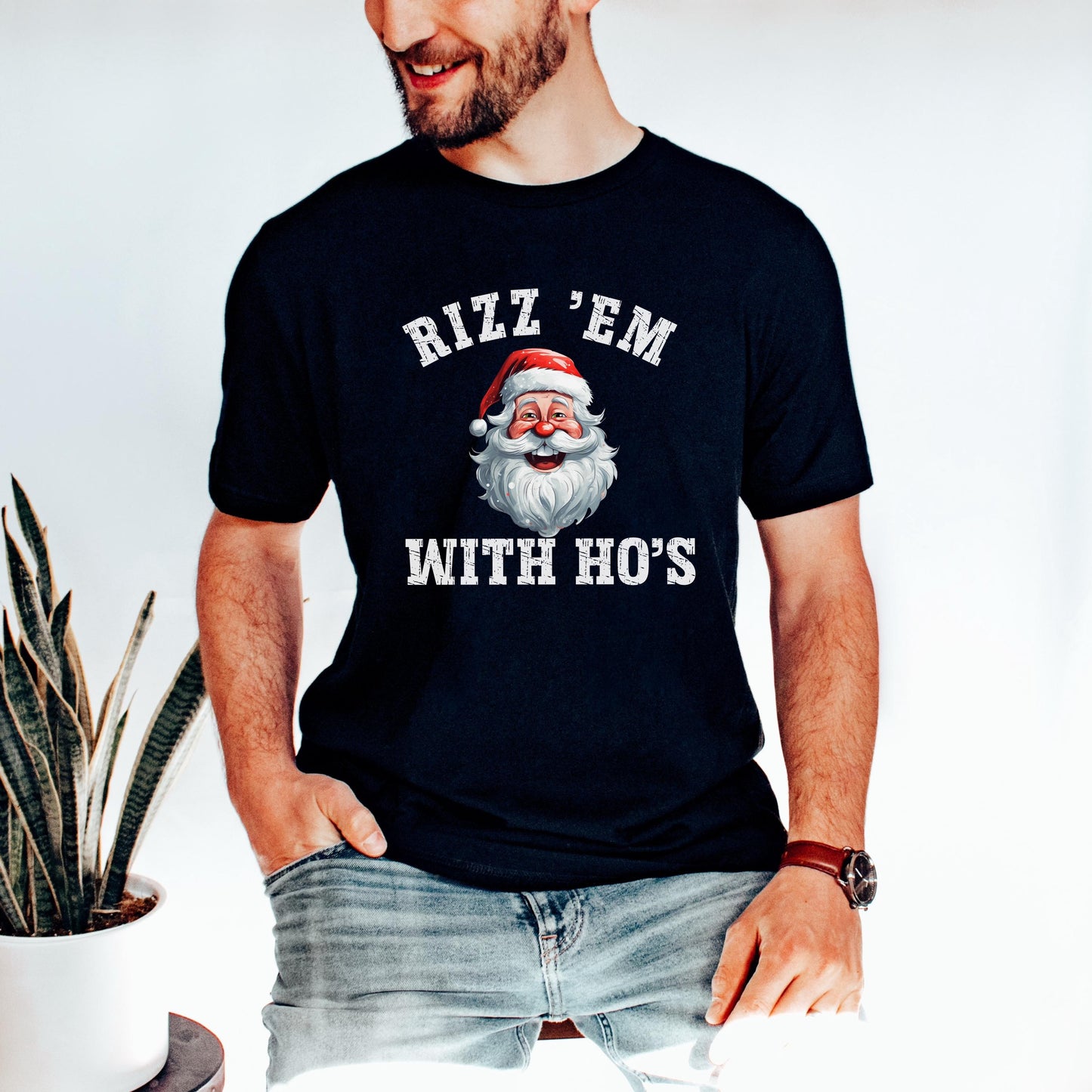 Funny Christmas shirt, Rizz em with ho's shirt, Funny santa shirt, here for the ho's tshirt, holiday tshirt funny, xmas family matching tees