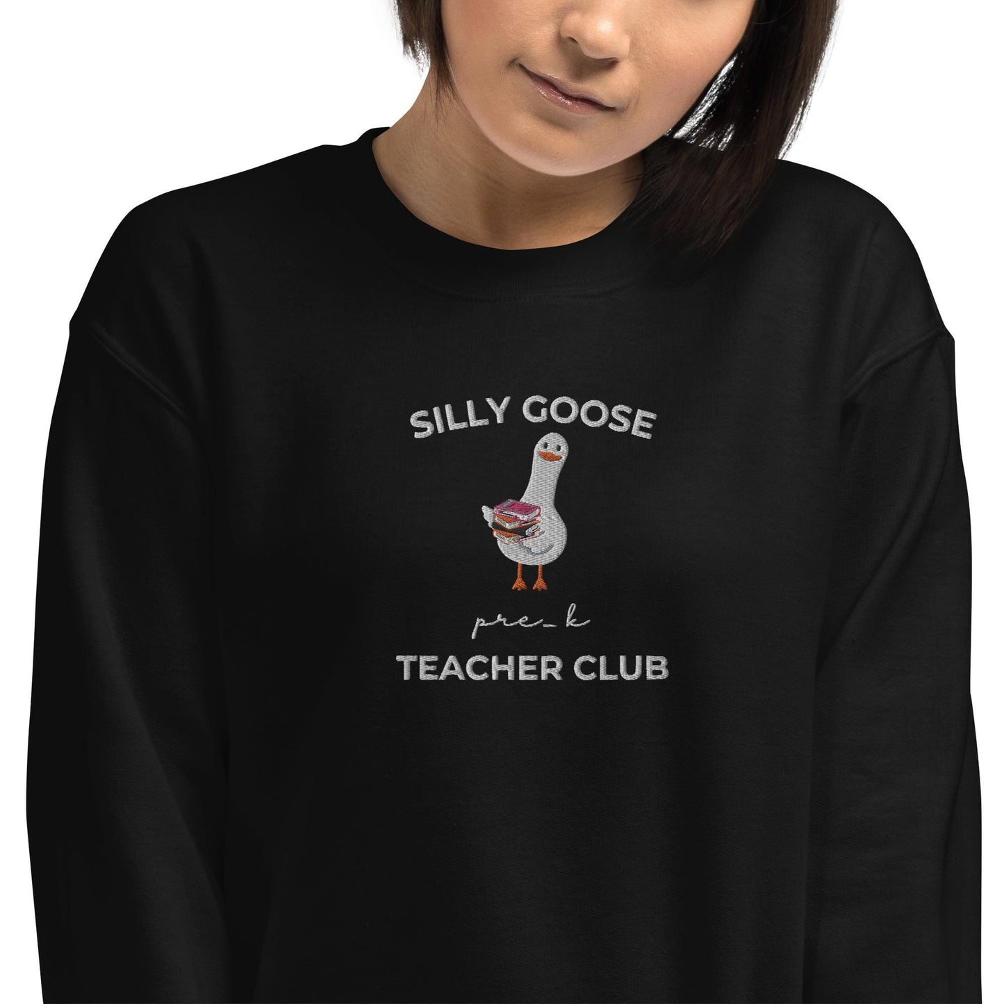 Embroidered silly goose pre-k teacher club sweatshirt, pre-kindergarten teacher sweatshirt, School teacher gift christmas