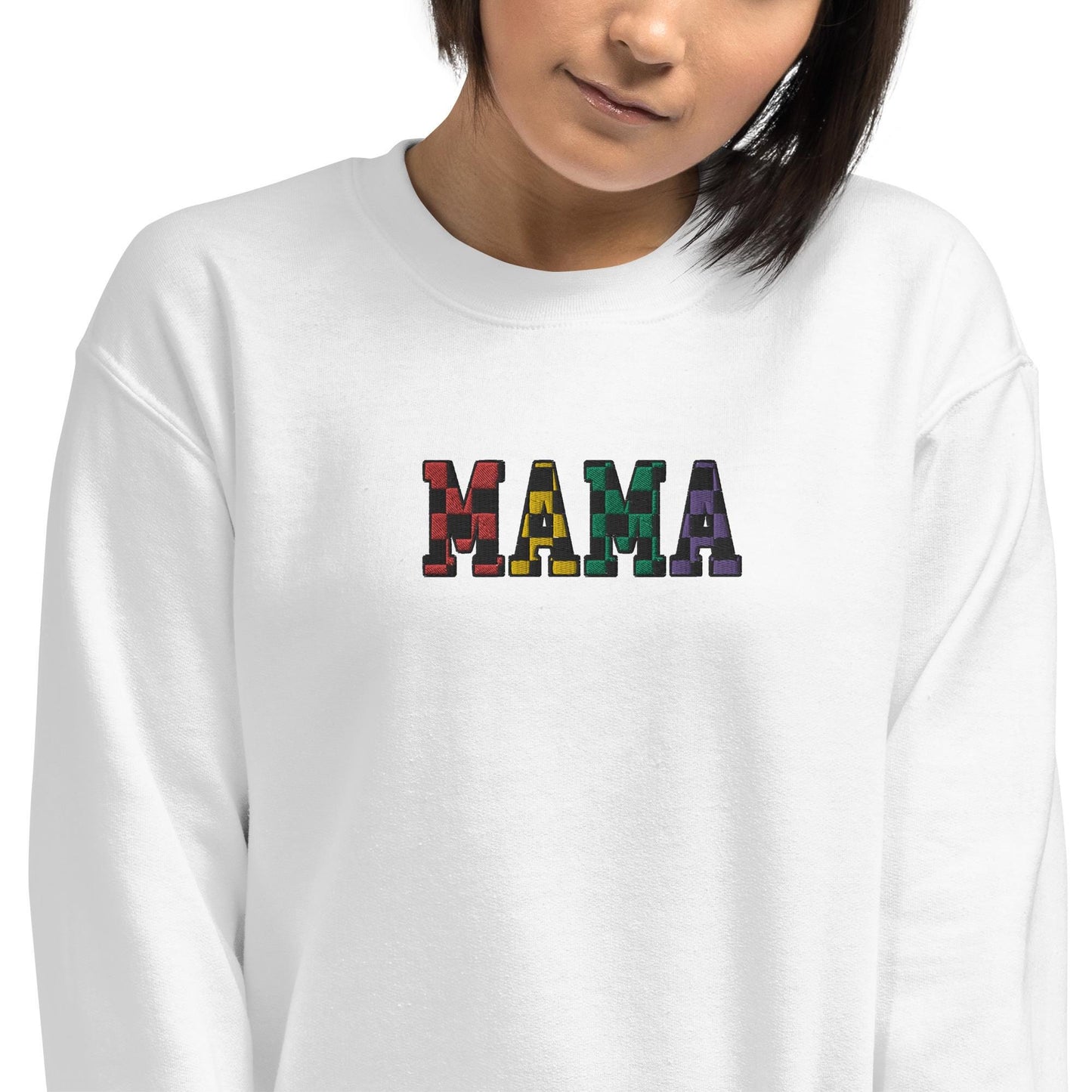 Embroidered Mama Sweatshirt, Checkered Mama sweatshirt, Fall season sweatshirt for mom, Embroidered mama sweater