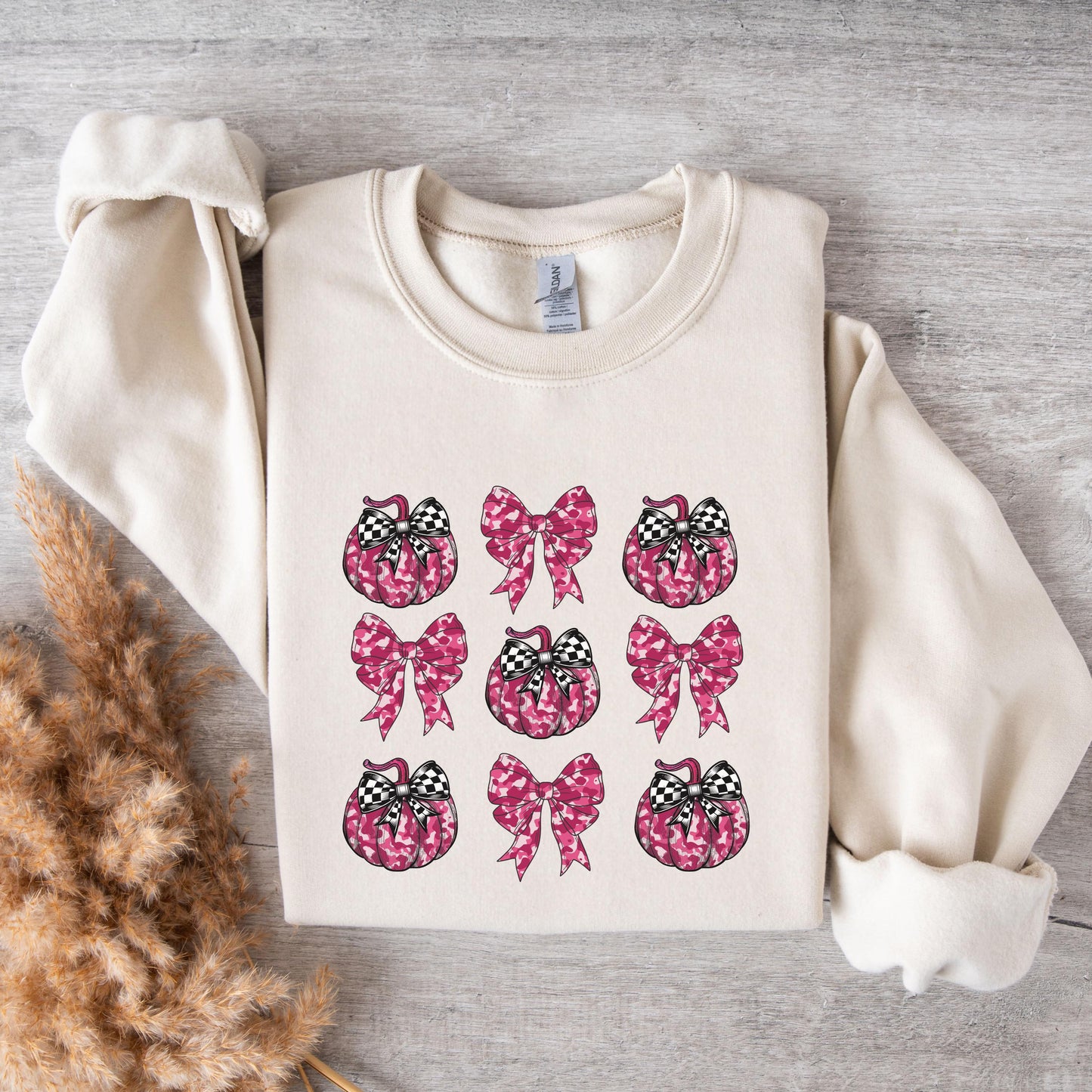 Pink bow halloween sweatshirt, pumpkin sweatshirt with bow , fall season sweater gift for her, coquette bow sweatshirt
