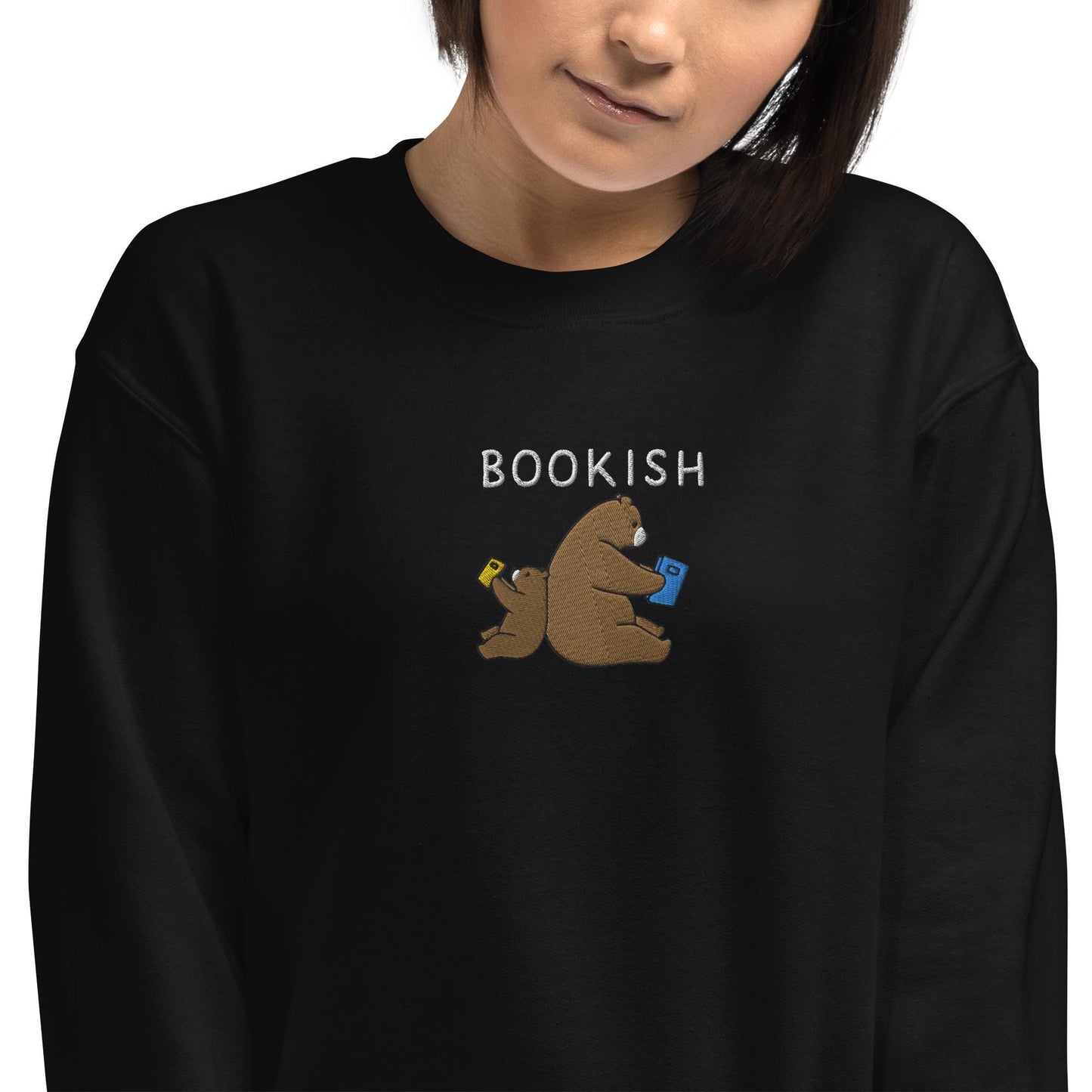 Embroidered funny bookish sweatshirt, reading mama and mini bear sweatshirt, book lover sweater fall, book club sweater