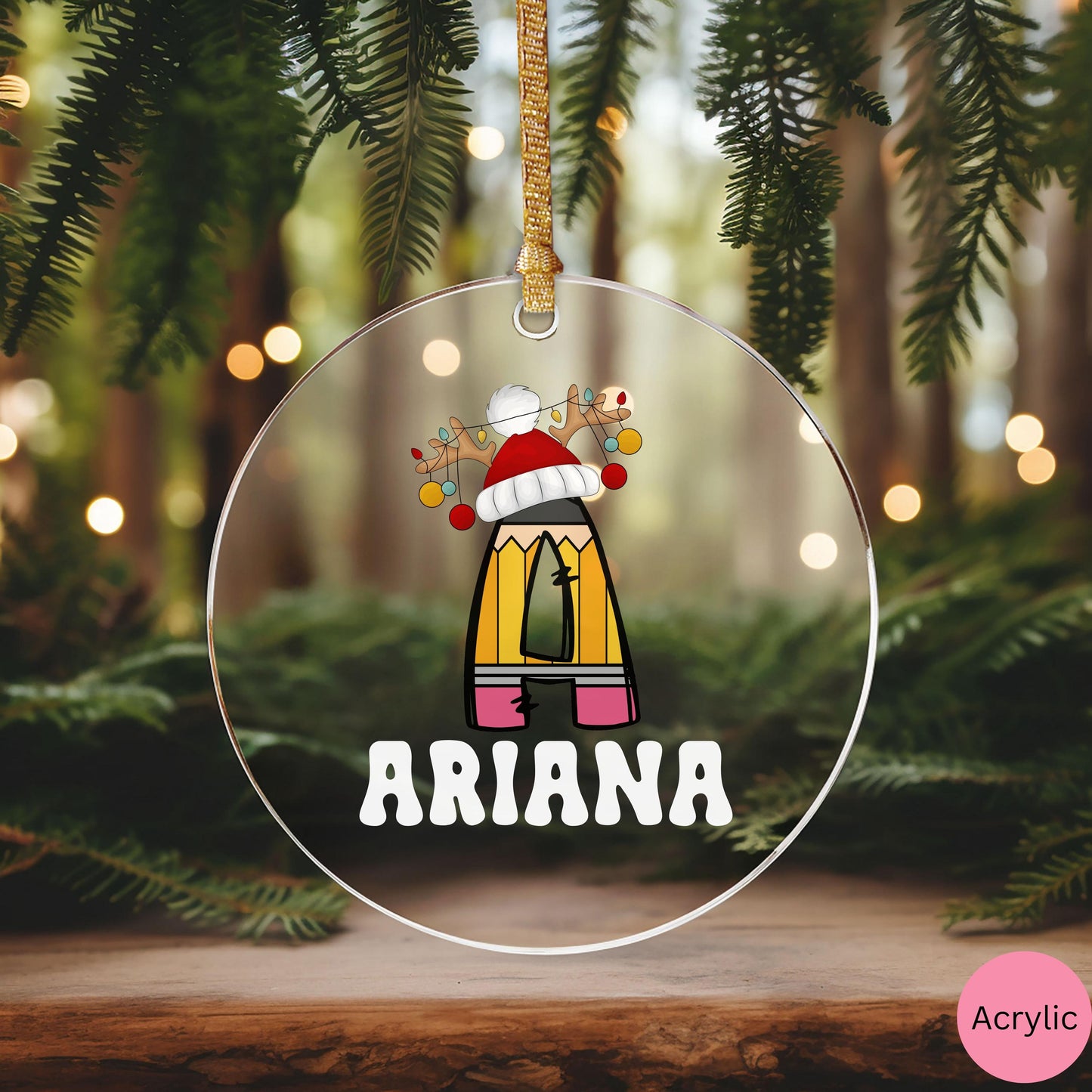 Personalized kids ornament, Christmas ornament for school kids, custom glass & acrylic ornament, Preschool Ornament with name