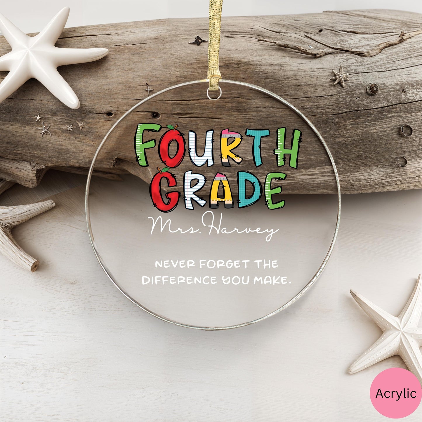 Custom Teacher ornament, glass ornament for teacher, personalized ornament christmas acrylic, fourth grade teacher appreciation gift