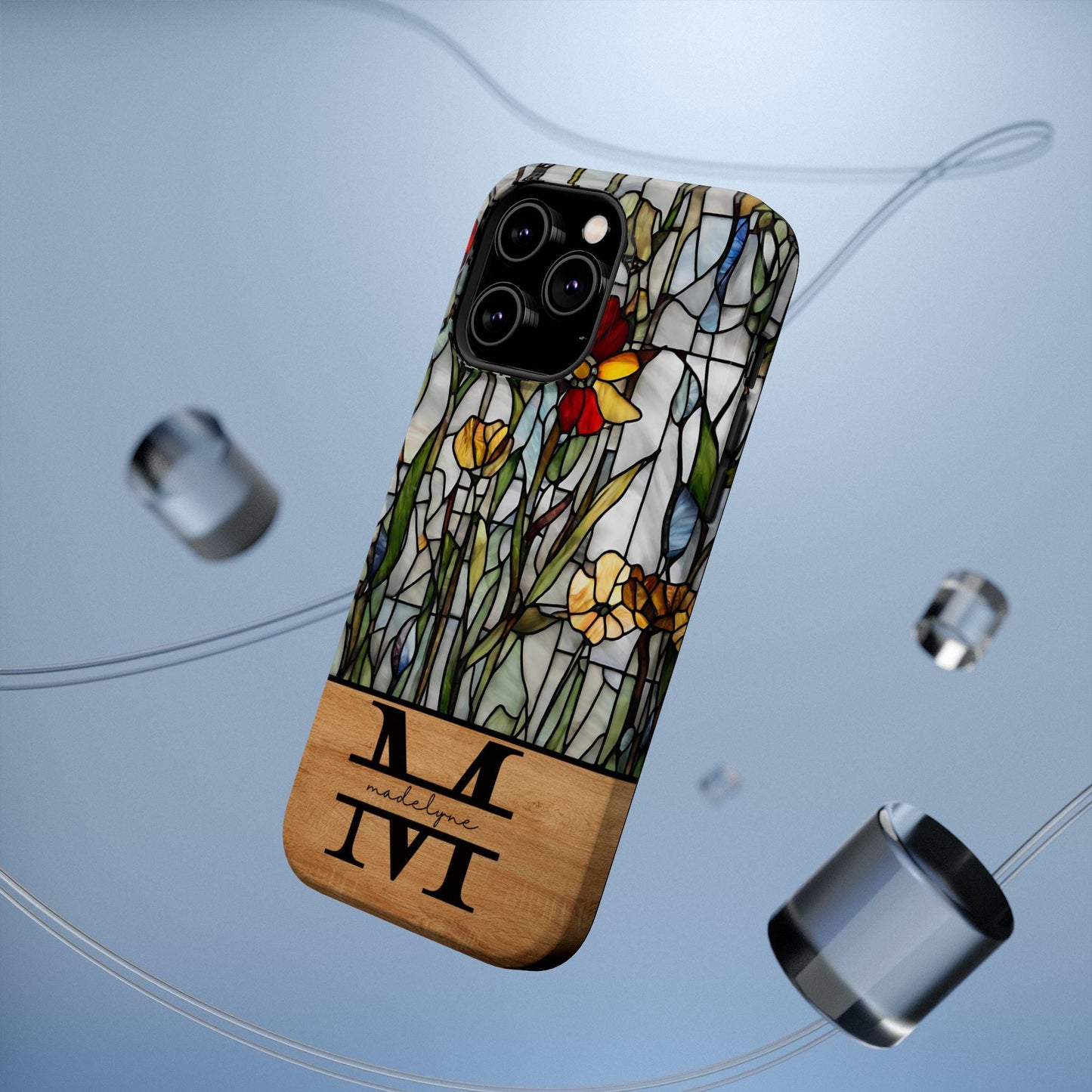 Personalized magsafe phone case, faux stained glass custom phone case with name, compatible with iPhone 16 pro max, pro, iphone 15 14 pro