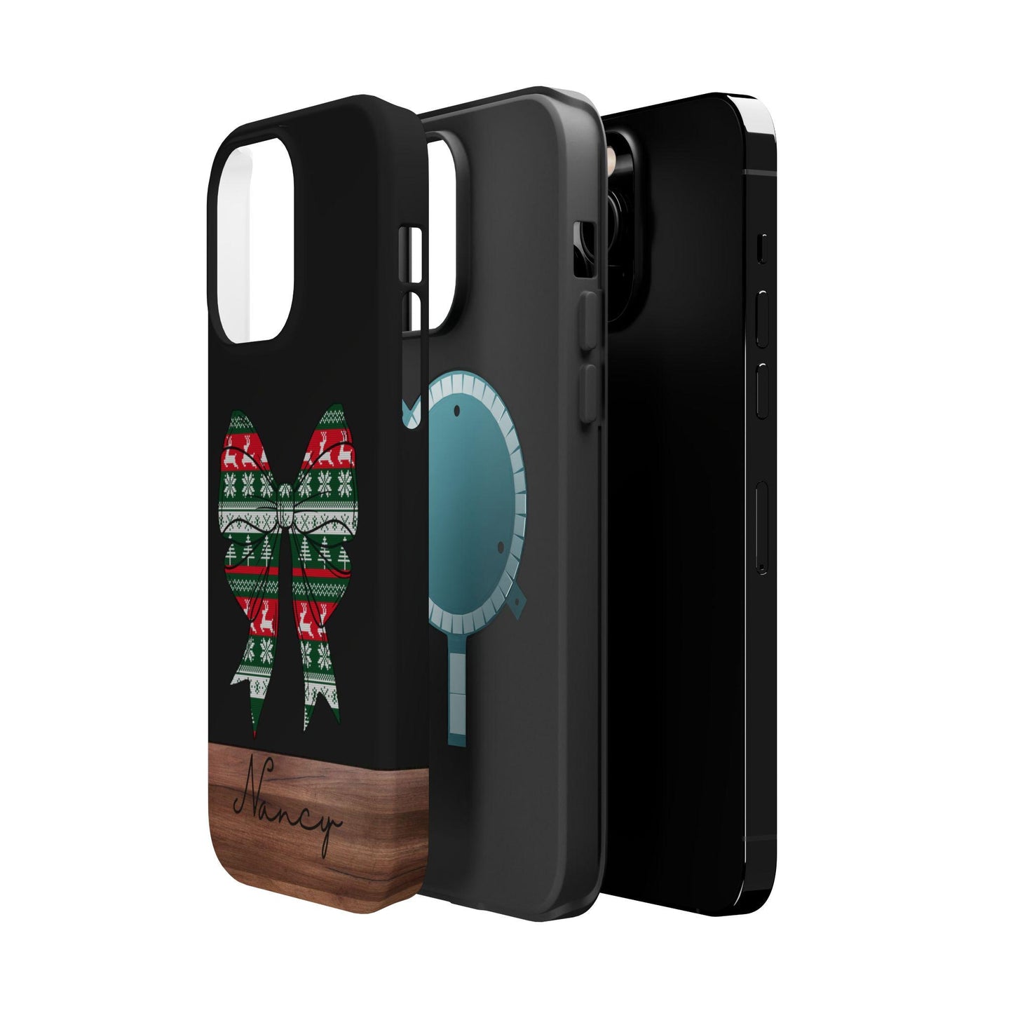 Custom ugly christmas coquette phone case, Magsafe compatible tough case with bow, iphone case christmas gift, for iPhone 16 15 14 13 pro