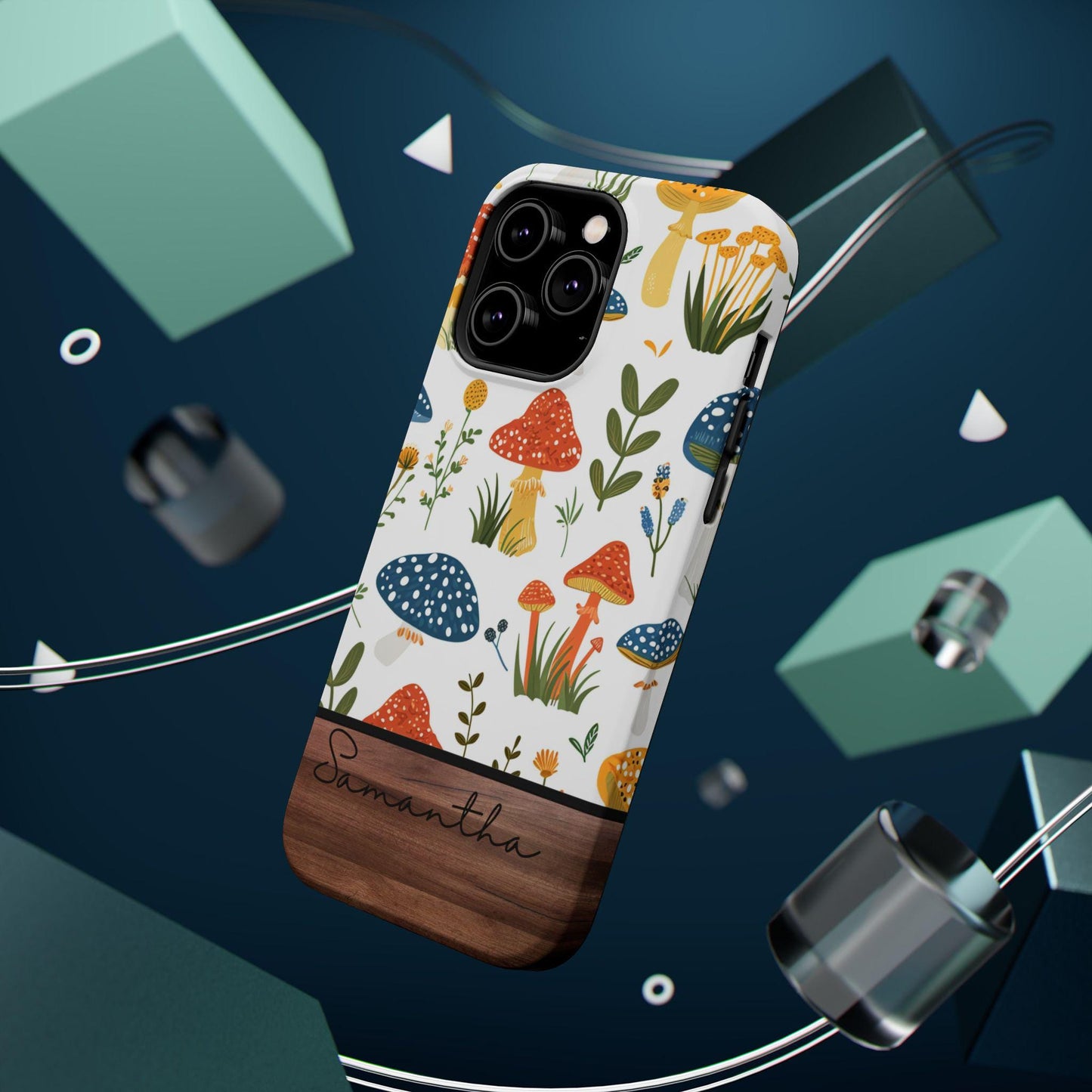 Personalized mushrooms floral phone case, custom iphone Magsafe case compatible with iPhone 16 15 14 13 pro max, cute phone case with name