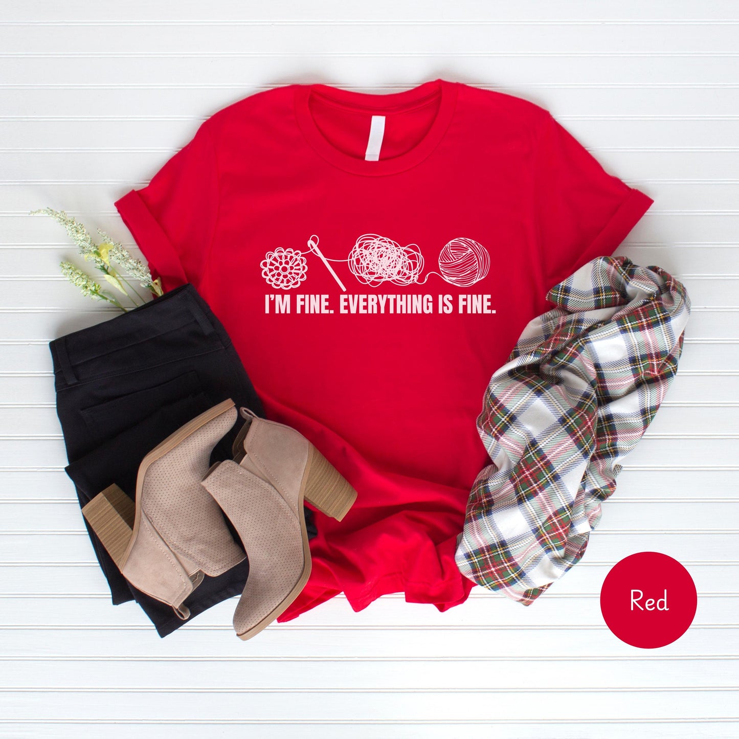 Funny knitting shirt, It's fine I'm Fine Everything is fine shirt, Cute crochet yarn shirt, Sarcastic humor knitter shirt for crochet lovers