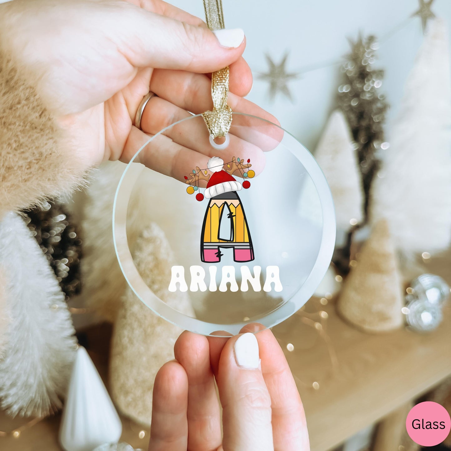 Personalized kids ornament, Christmas ornament for school kids, custom glass & acrylic ornament, Preschool Ornament with name