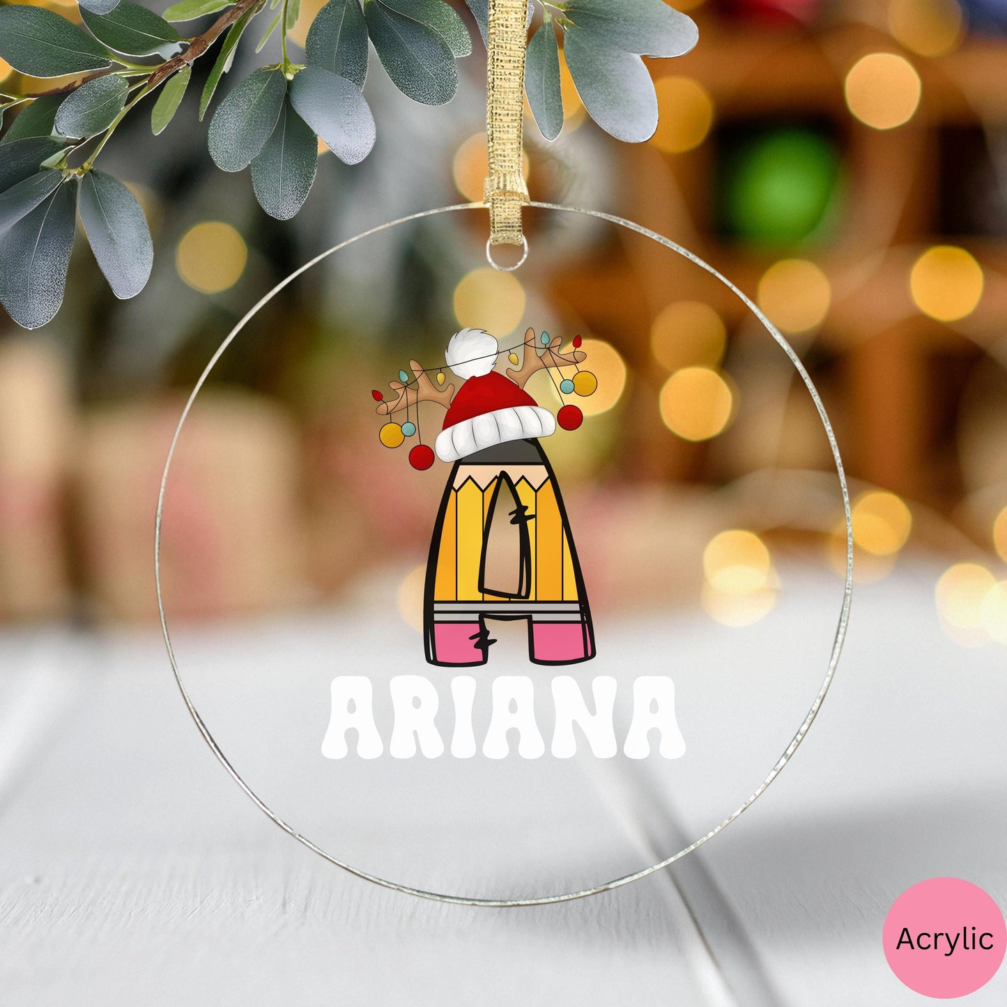 Personalized kids ornament, Christmas ornament for school kids, custom glass & acrylic ornament, Preschool Ornament with name