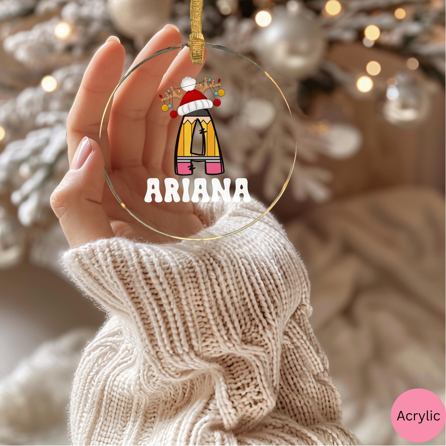 Personalized kids ornament, Christmas ornament for school kids, custom glass & acrylic ornament, Preschool Ornament with name