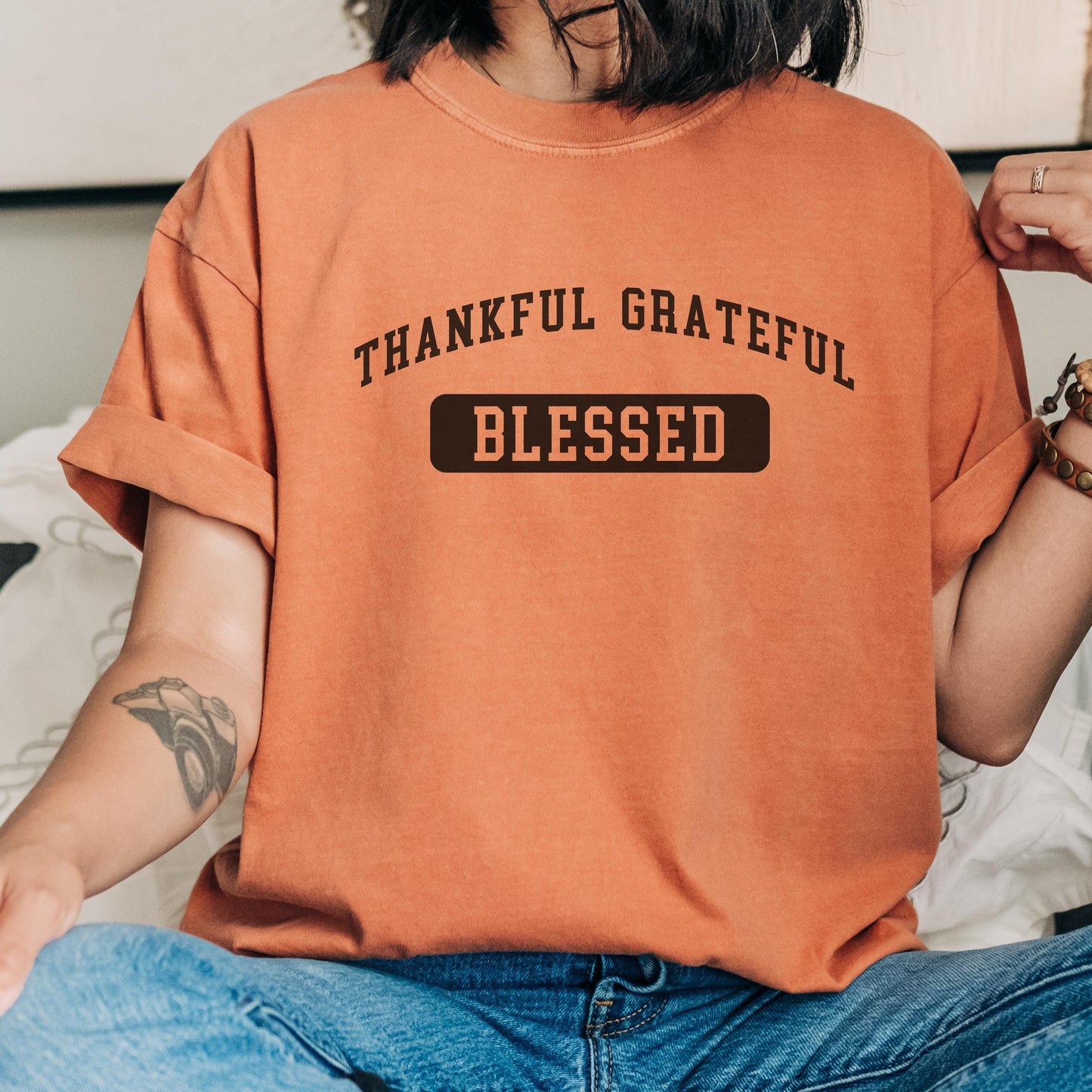 Comfort Colors Thankful Grateful Blessed tshirt, cute thanksgiving tshirt, Christian encouraging tshirt, religious shirt gift for Christian