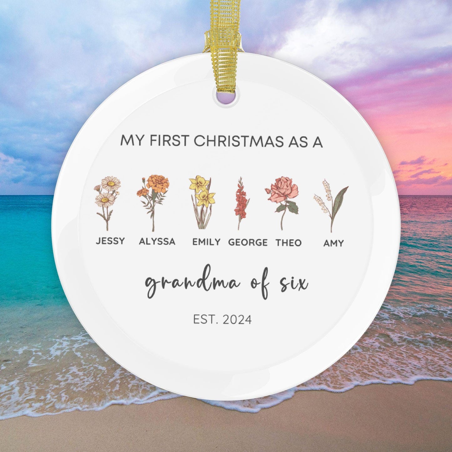 Personalized grandma ornament, 2024 Christmas Ornament for nana, custom grandkids names ornament, Birth flower ornament grandma gift