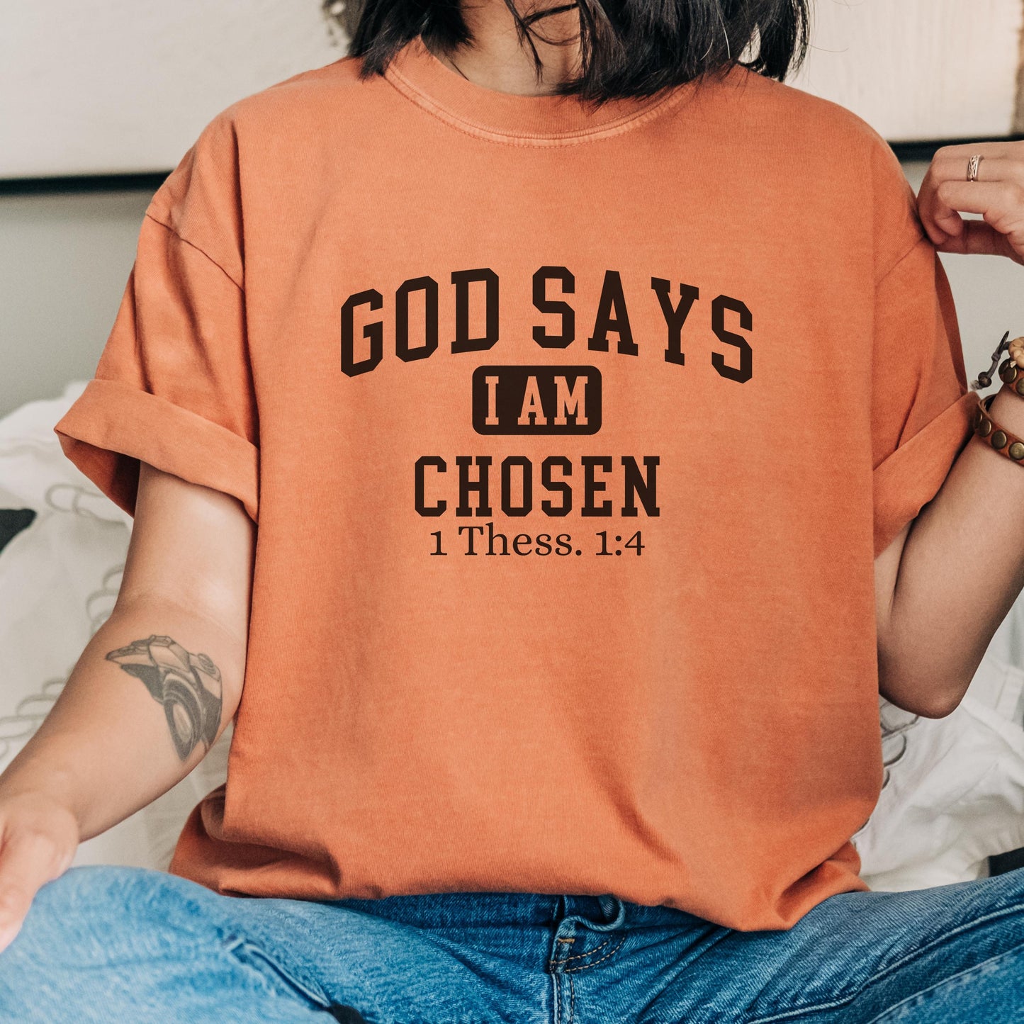 Comfort Colors Christian affirmations shirt, God says I am chosen shirt, bible verse shirt, faith tshirt, religious encouraging shirt