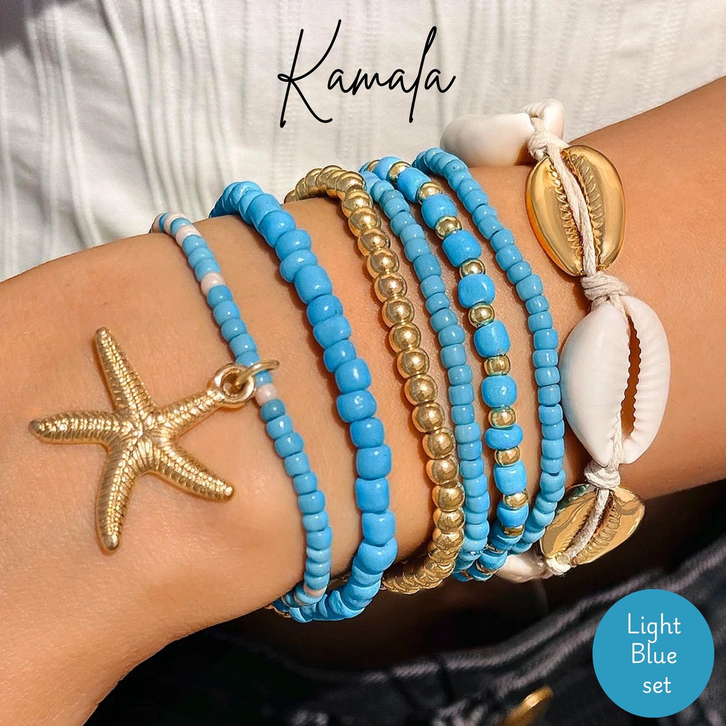 Blue Friendship Bracelet set, Solidarity Bracelet for Kamala Harris, Kamala Blue Bracelet with seashells, gift for friend, gift for mom dad