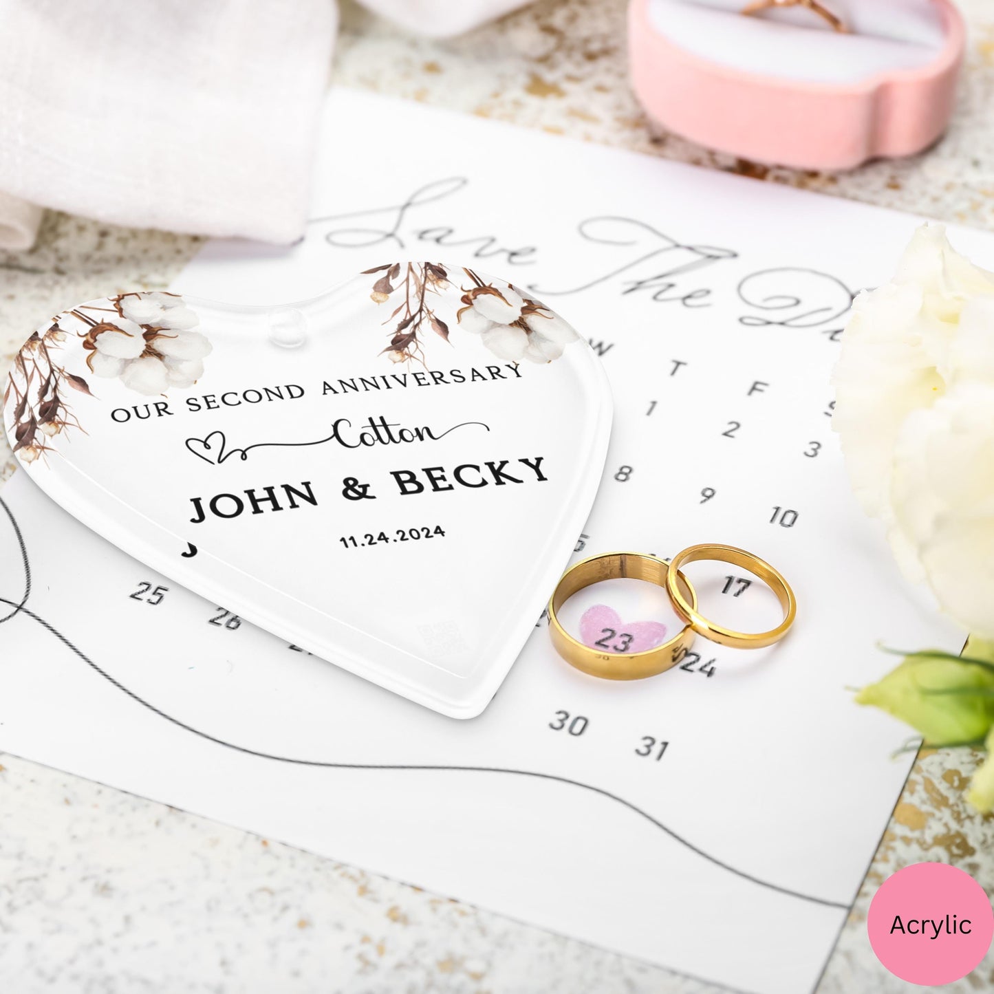 Personalized 2nd Anniversary Ornament, 2nd Year Wedding Anniversary Ornament, Second Year Cotton Anniversary as Husband and Wife