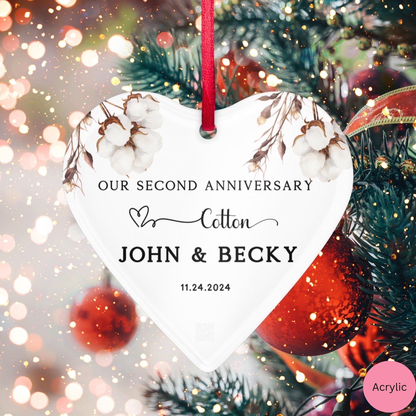 Personalized 2nd Anniversary Ornament, 2nd Year Wedding Anniversary Ornament, Second Year Cotton Anniversary as Husband and Wife