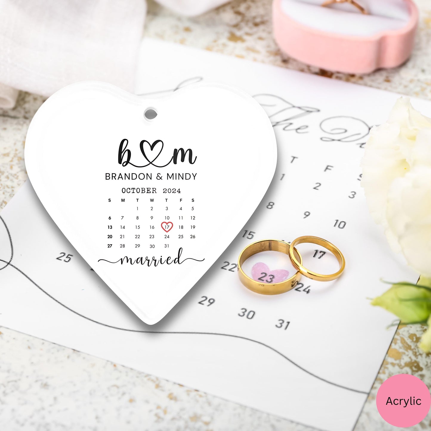 Married date christmas ornament, personalized married couple ornament, wedding gift for bride and groom, first christmas married ornament