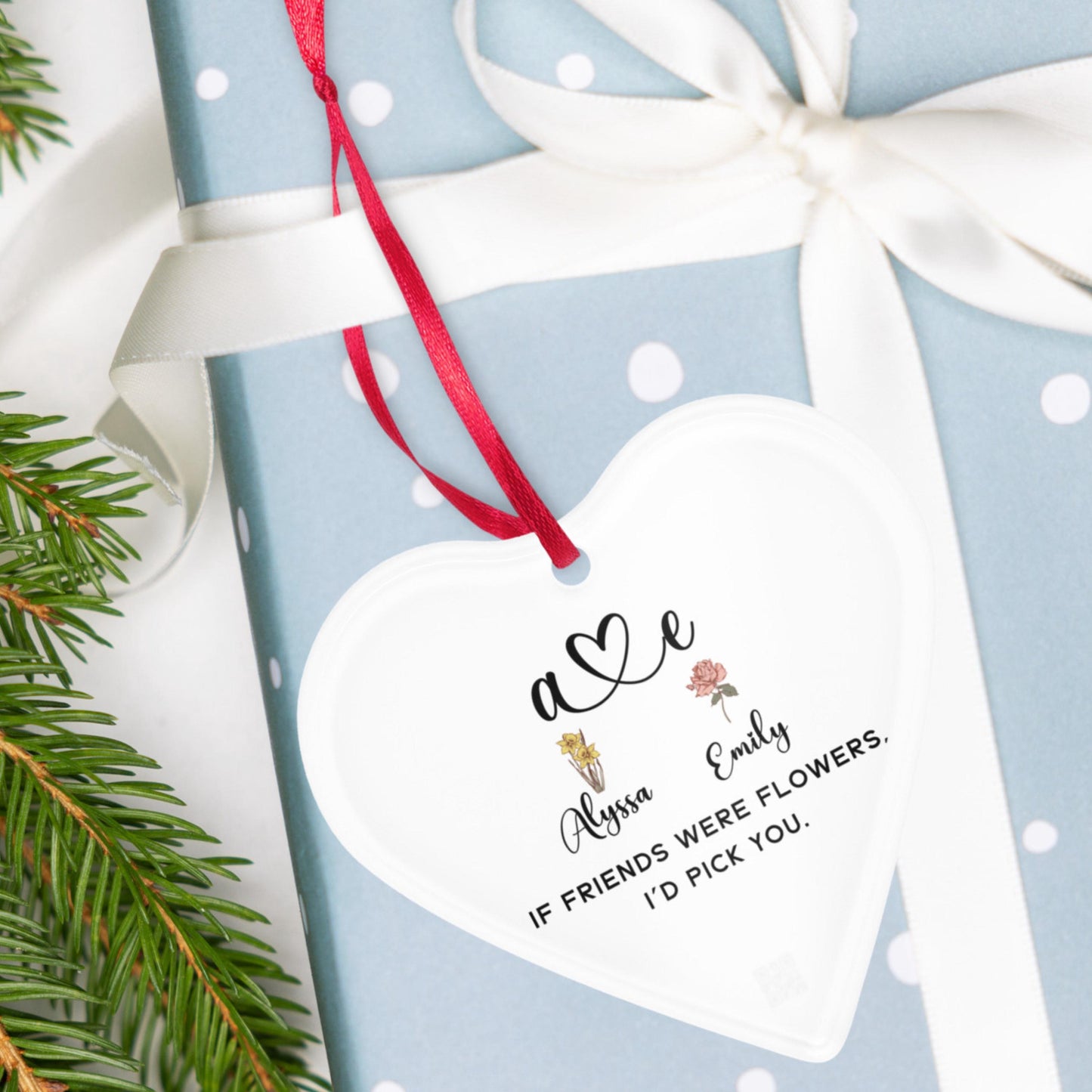 Personalized Birth Flower Ornament for friend, Friendship acrylic ornament, If Friends Were Flowers I'd Pick You, Bridesmaid Gifts Christmas