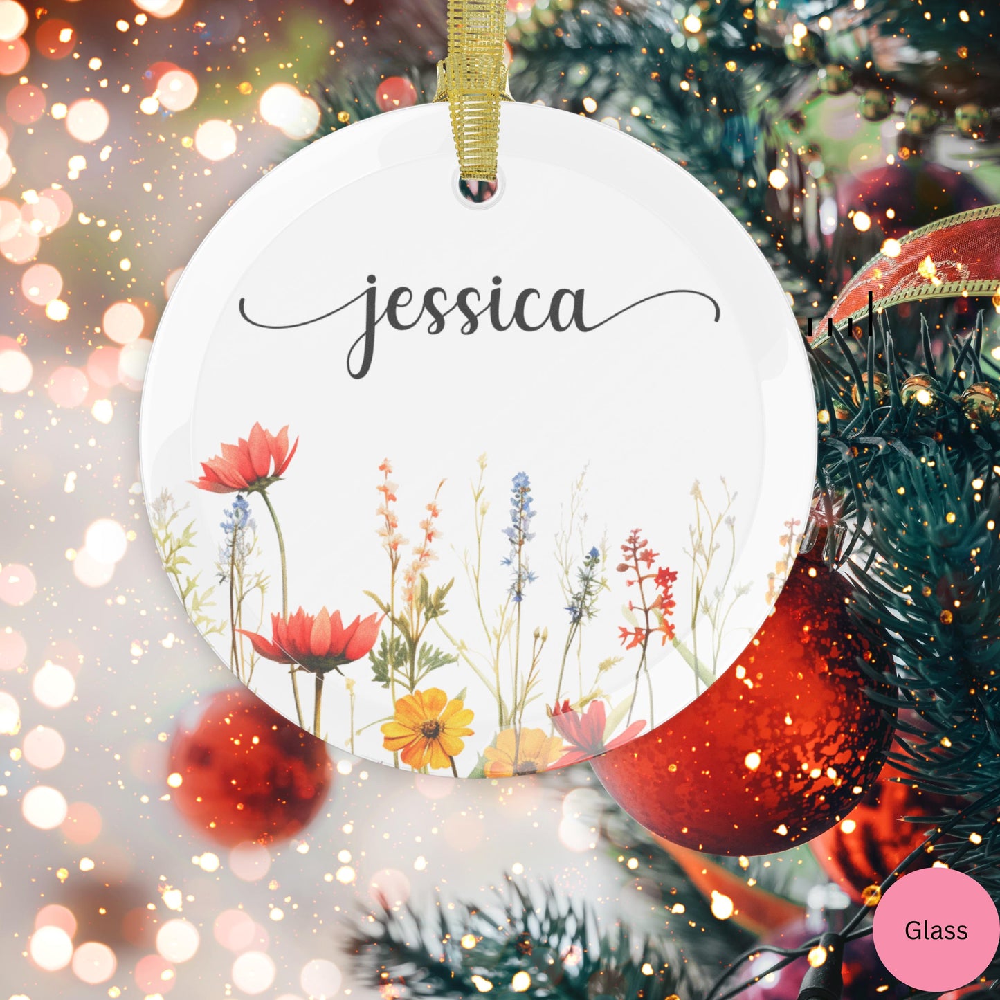 Personalized ornament with name, family christmas ornament, cottagecore wildflowers ornament, custom acrylic ornament, best friend gift