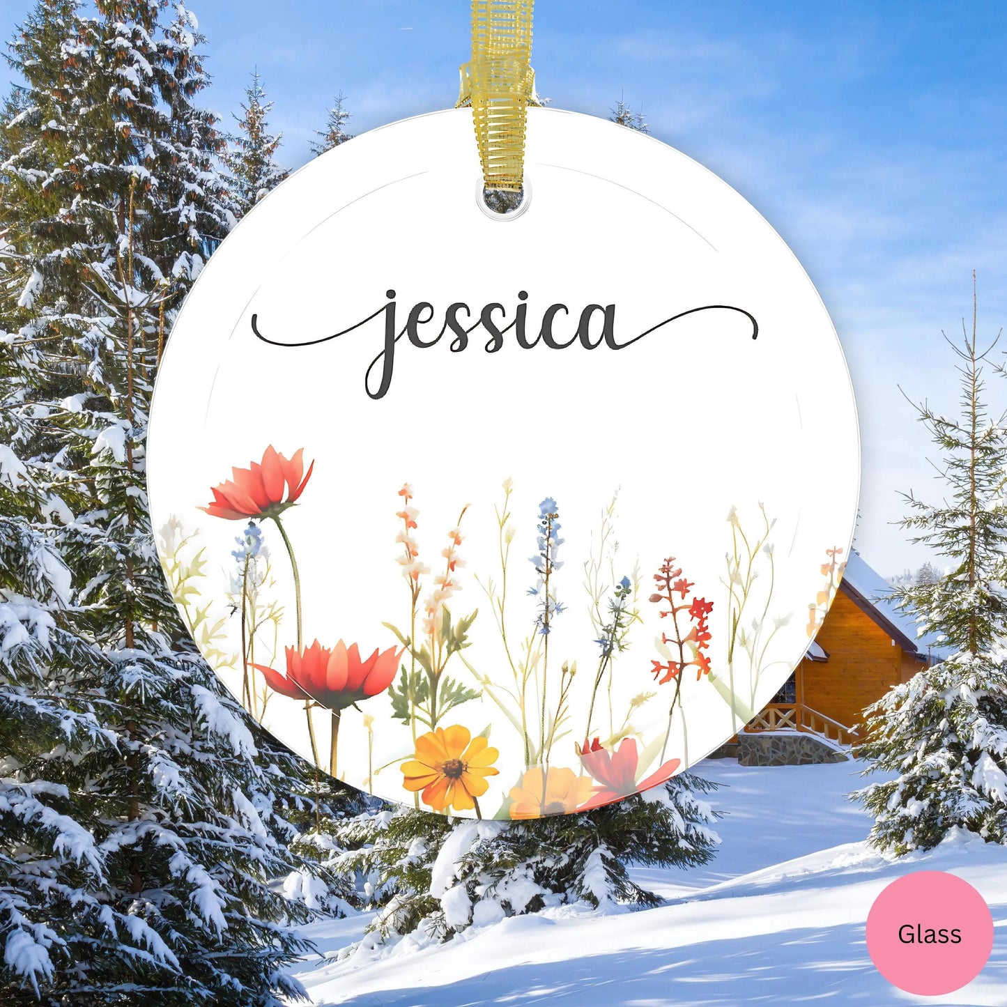 Personalized ornament with name, family christmas ornament, cottagecore wildflowers ornament, custom acrylic ornament, best friend gift