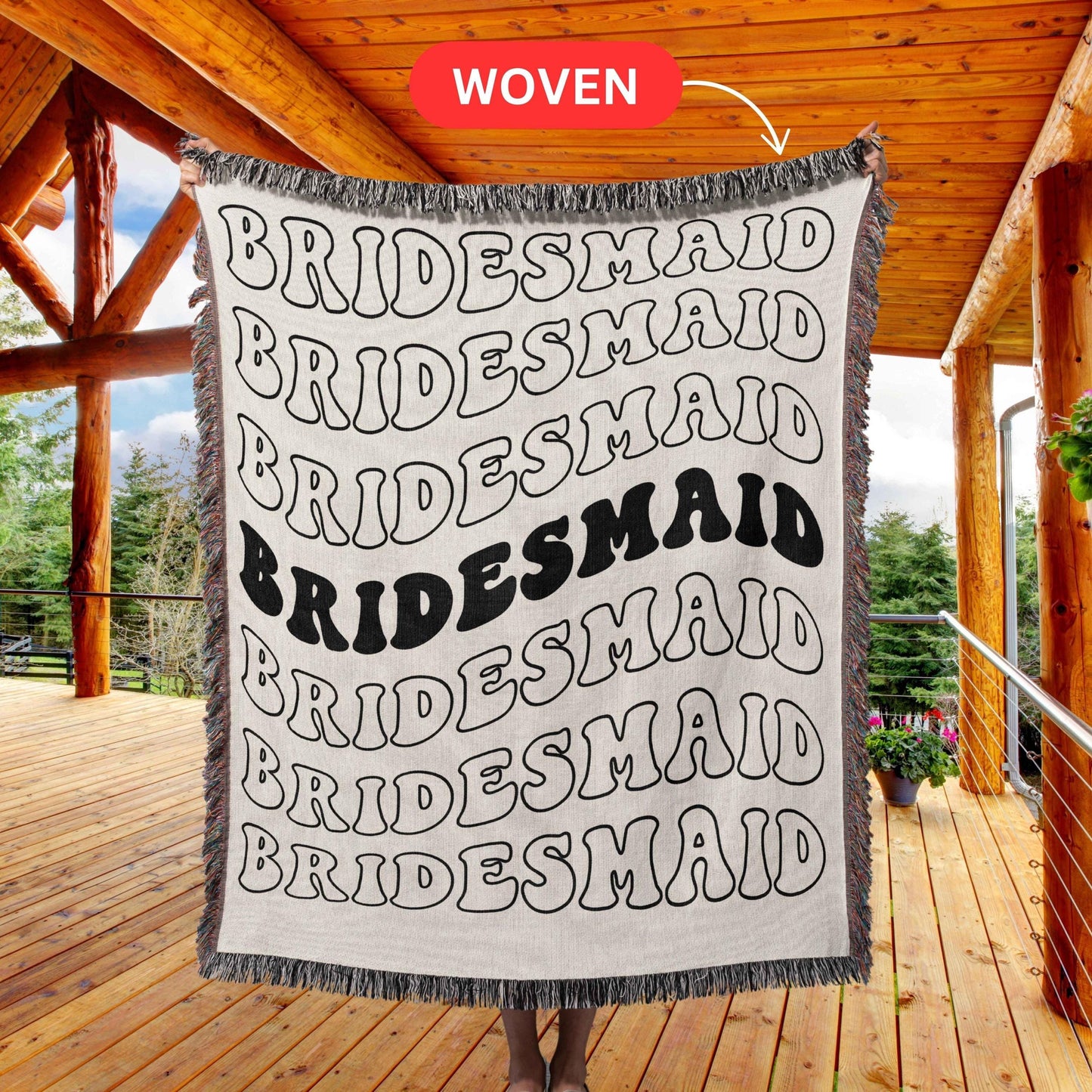 Bridesmaid Proposal Woven Blanket, Camp Bachelorette Party Blanket, Will You Be My Bridesmaid gift, Cotton Blanket for Wedding Gift