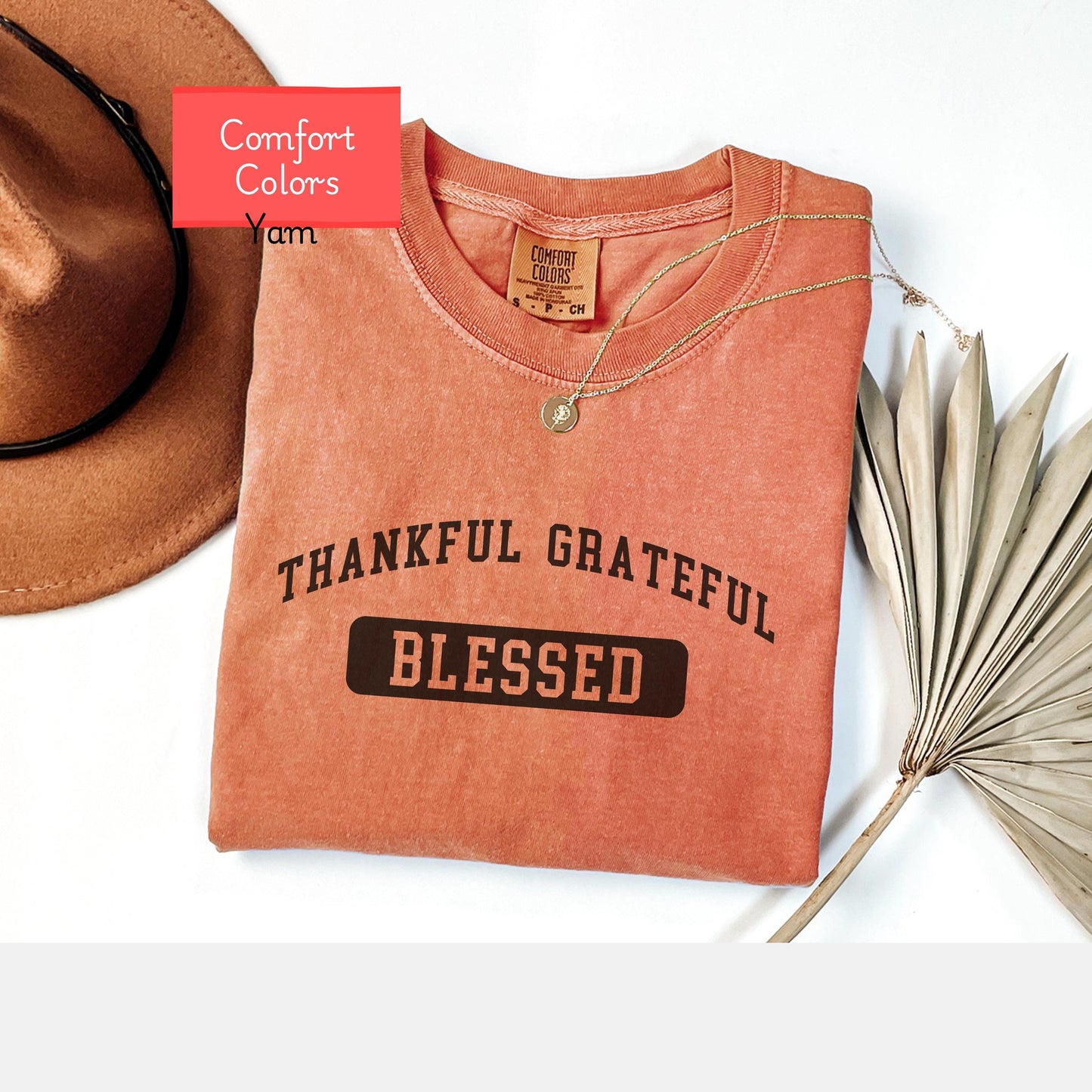 Comfort Colors Thankful Grateful Blessed tshirt, cute thanksgiving tshirt, Christian encouraging tshirt, religious shirt gift for Christian