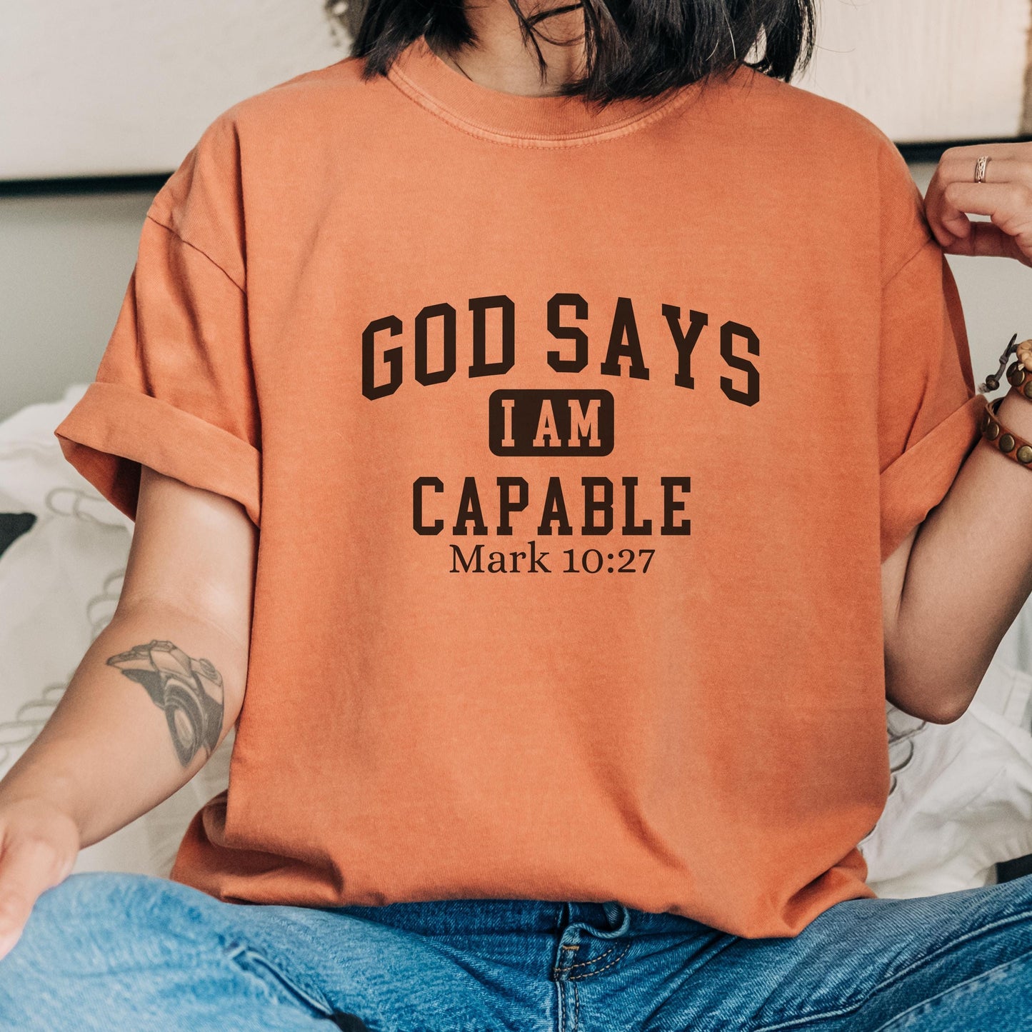 Comfort Colors Christian affirmations shirt, God says I am capable shirt, bible verse shirt, faith tshirt, religious encouraging shirt