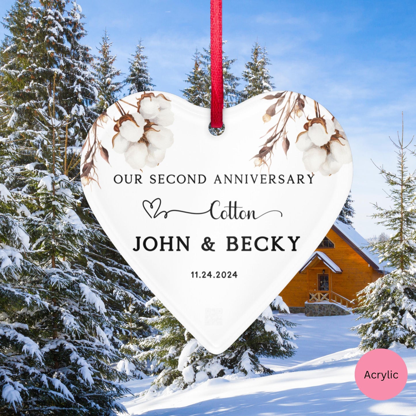 Personalized 2nd Anniversary Ornament, 2nd Year Wedding Anniversary Ornament, Second Year Cotton Anniversary as Husband and Wife