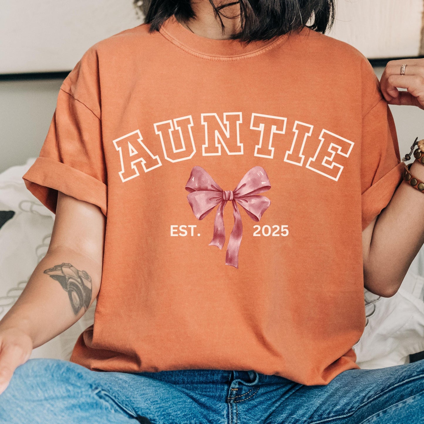 Comfort Colors Auntie Shirt, coquette aunt shirt from niece and nephew, Baby announcement shirt for auntie, First Time aunt tee