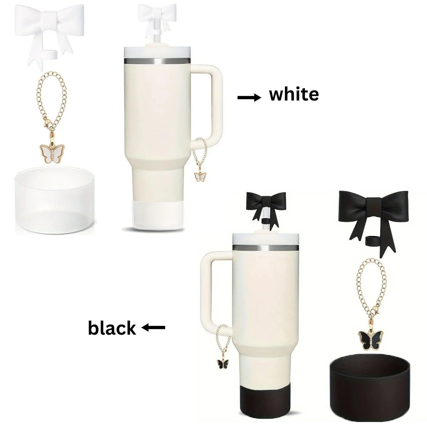 3 Pcs 40 oz tumbler accessories, coquette bow straw topper, handle charm and tumbler boot, cute tumbler charms, birthday gift for her
