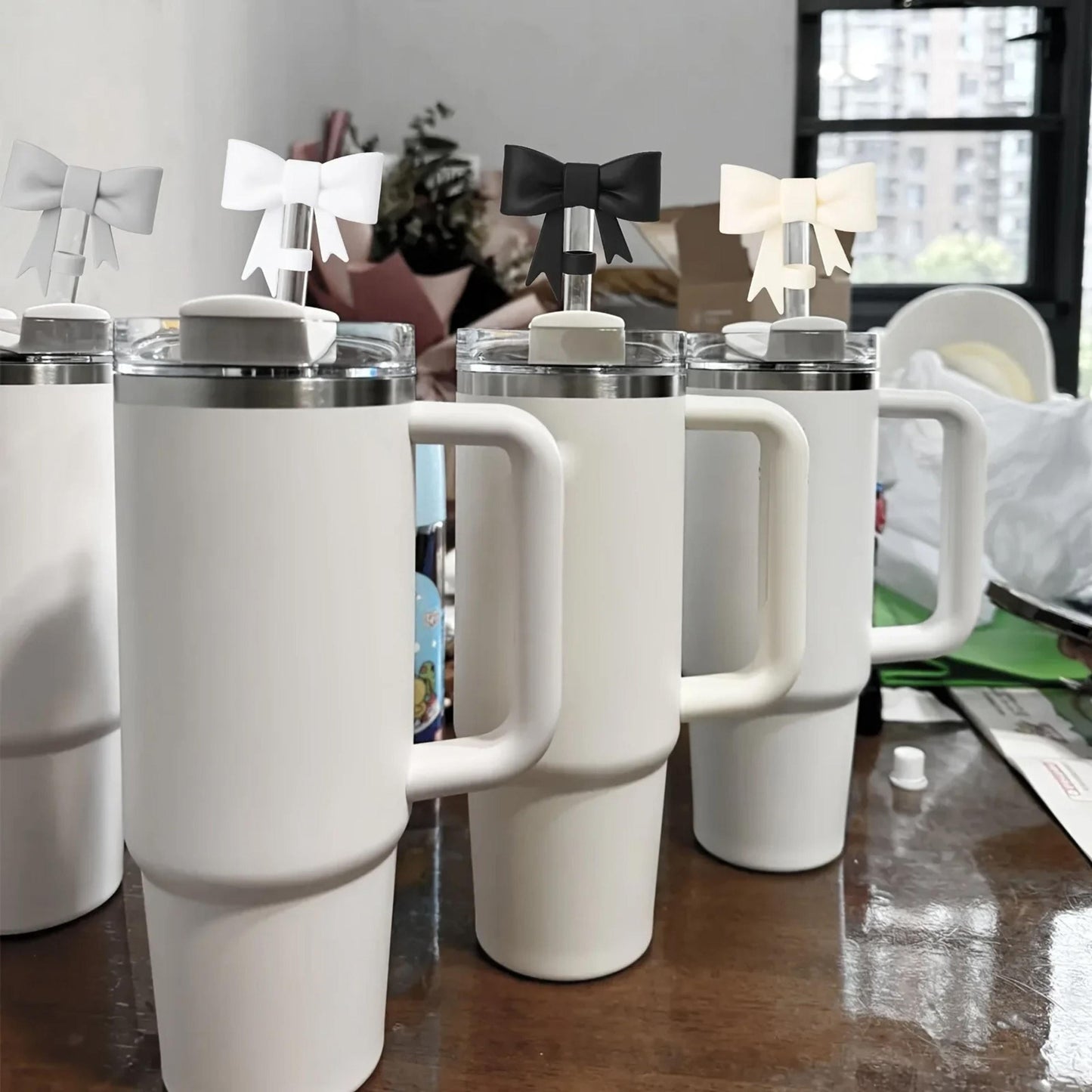3 Pcs 40 oz tumbler accessories, coquette bow straw topper, handle charm and tumbler boot, cute tumbler charms, birthday gift for her
