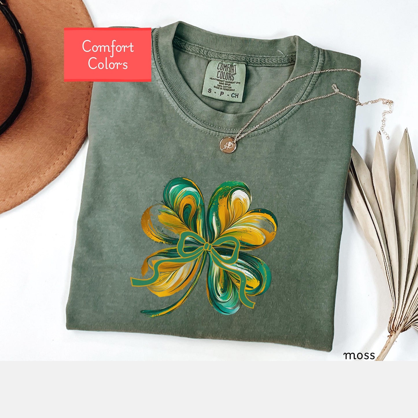 Comfort colors shamrock shirt, Coquette bow St Patricks day tshirt, shamrock tshirt gift st paddys, cute brush stroke bow shirt gift for her