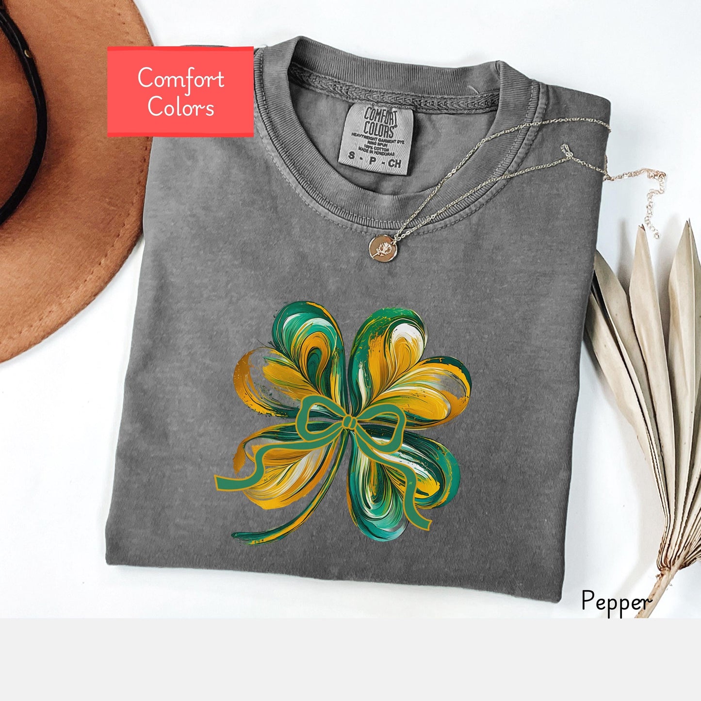 Comfort colors shamrock shirt, Coquette bow St Patricks day tshirt, shamrock tshirt gift st paddys, cute brush stroke bow shirt gift for her