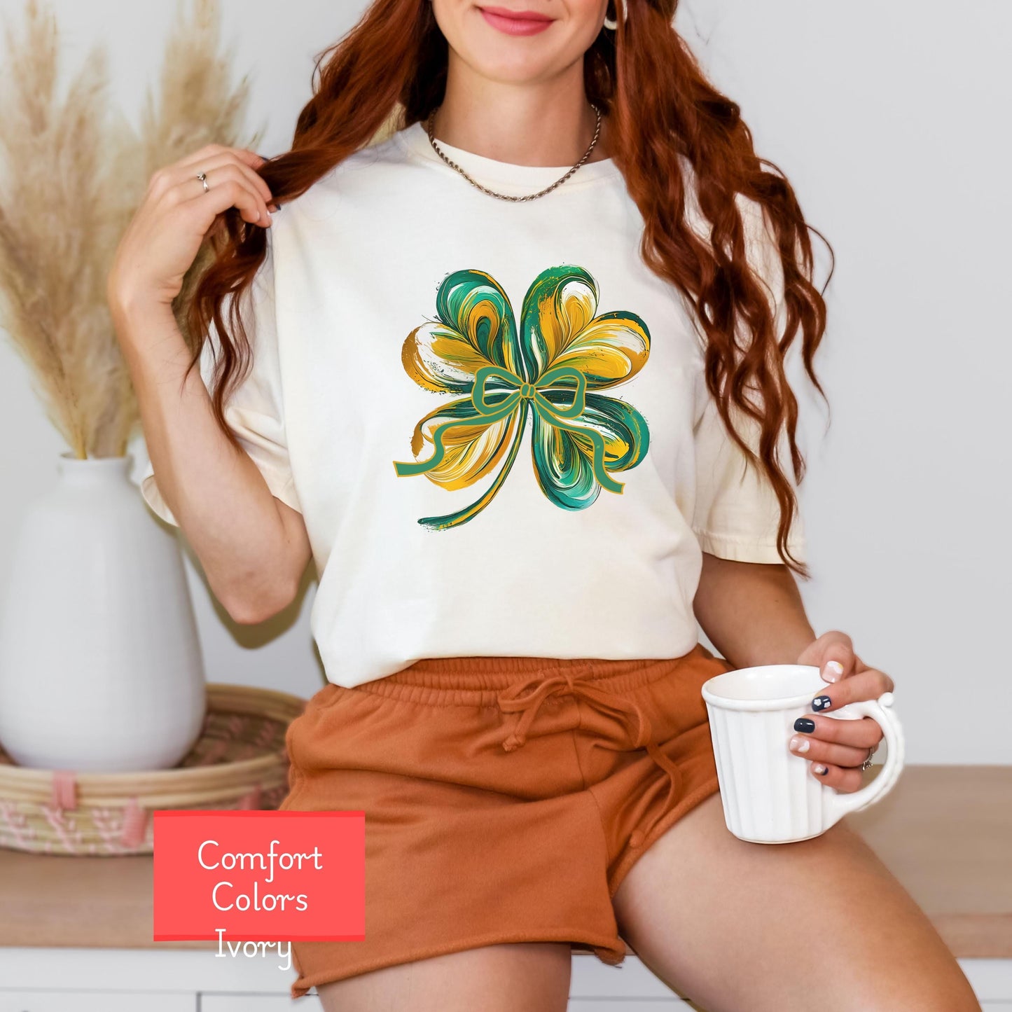 Comfort colors shamrock shirt, Coquette bow St Patricks day tshirt, shamrock tshirt gift st paddys, cute brush stroke bow shirt gift for her