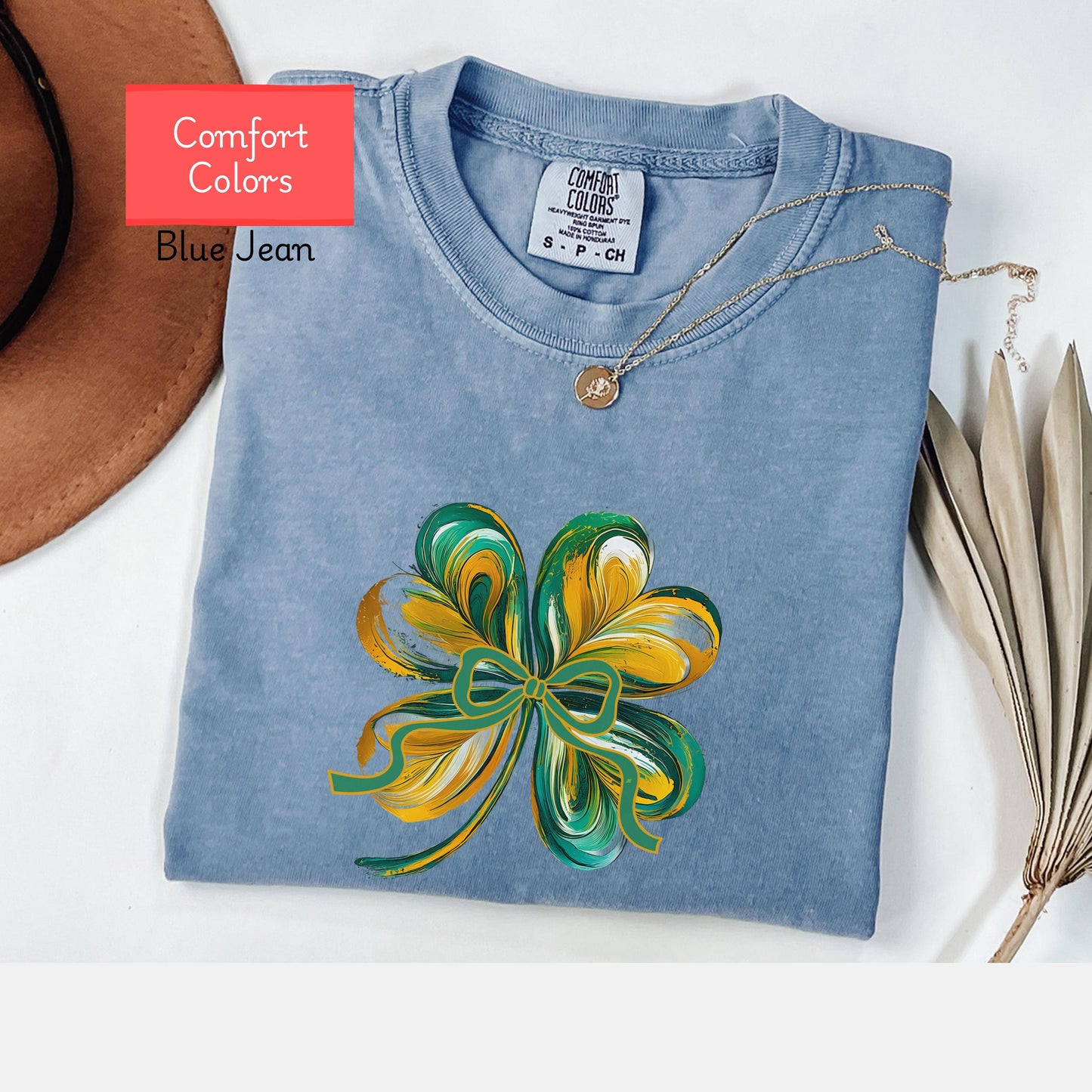 Comfort colors shamrock shirt, Coquette bow St Patricks day tshirt, shamrock tshirt gift st paddys, cute brush stroke bow shirt gift for her
