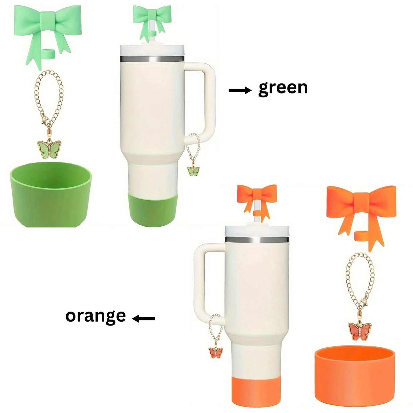 3 Pcs 40 oz tumbler accessories, coquette bow straw topper, handle charm and tumbler boot, cute tumbler charms, birthday gift for her