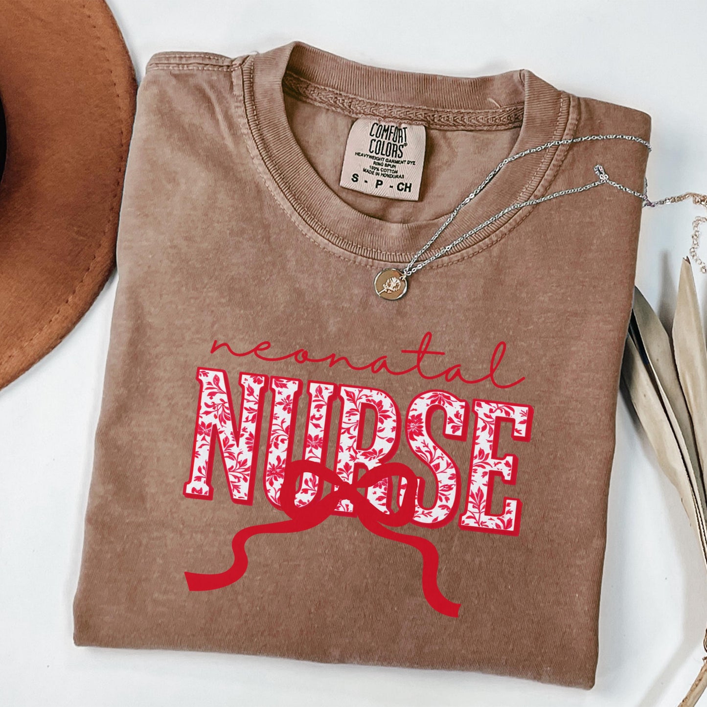 Coquette Comfort Colors neonatal nurse Shirt, toile de jouy RN shirt, appreciation gift for neonatal nurse, nursing school cute bow tshirt