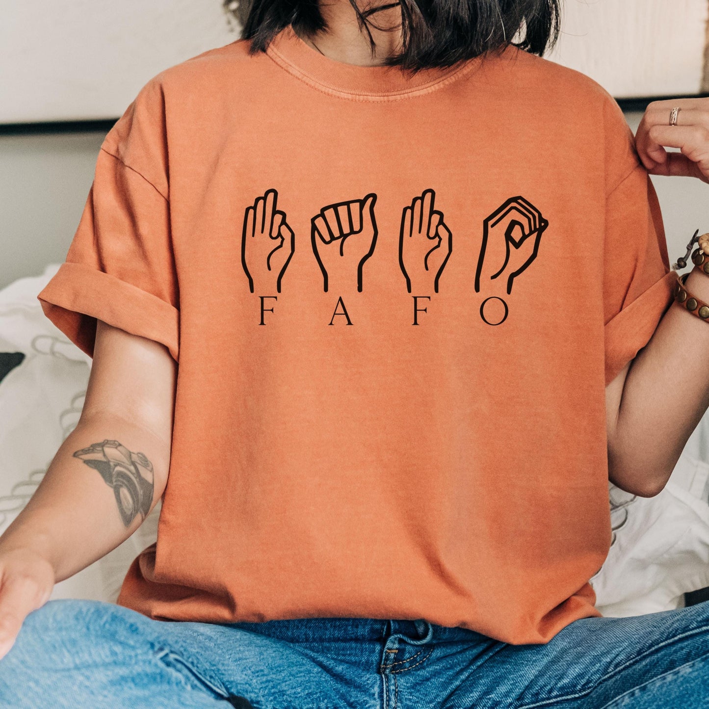 Comfort colors sign language FAFO shirt, FDT, save democracy, funny political shirt, Politics sarcasm tee, antitrump shirt, the 92 percenter