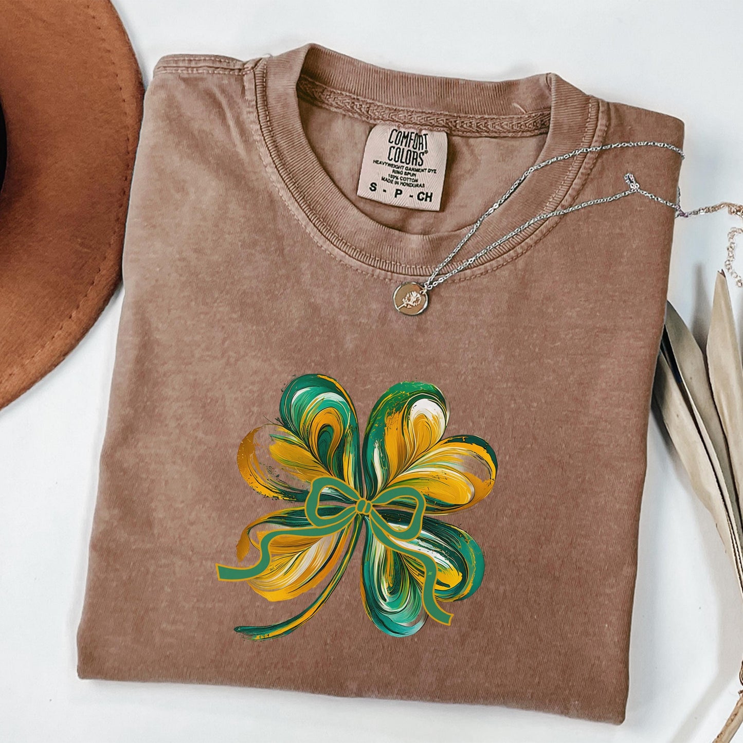 Comfort colors shamrock shirt, Coquette bow St Patricks day tshirt, shamrock tshirt gift st paddys, cute brush stroke bow shirt gift for her