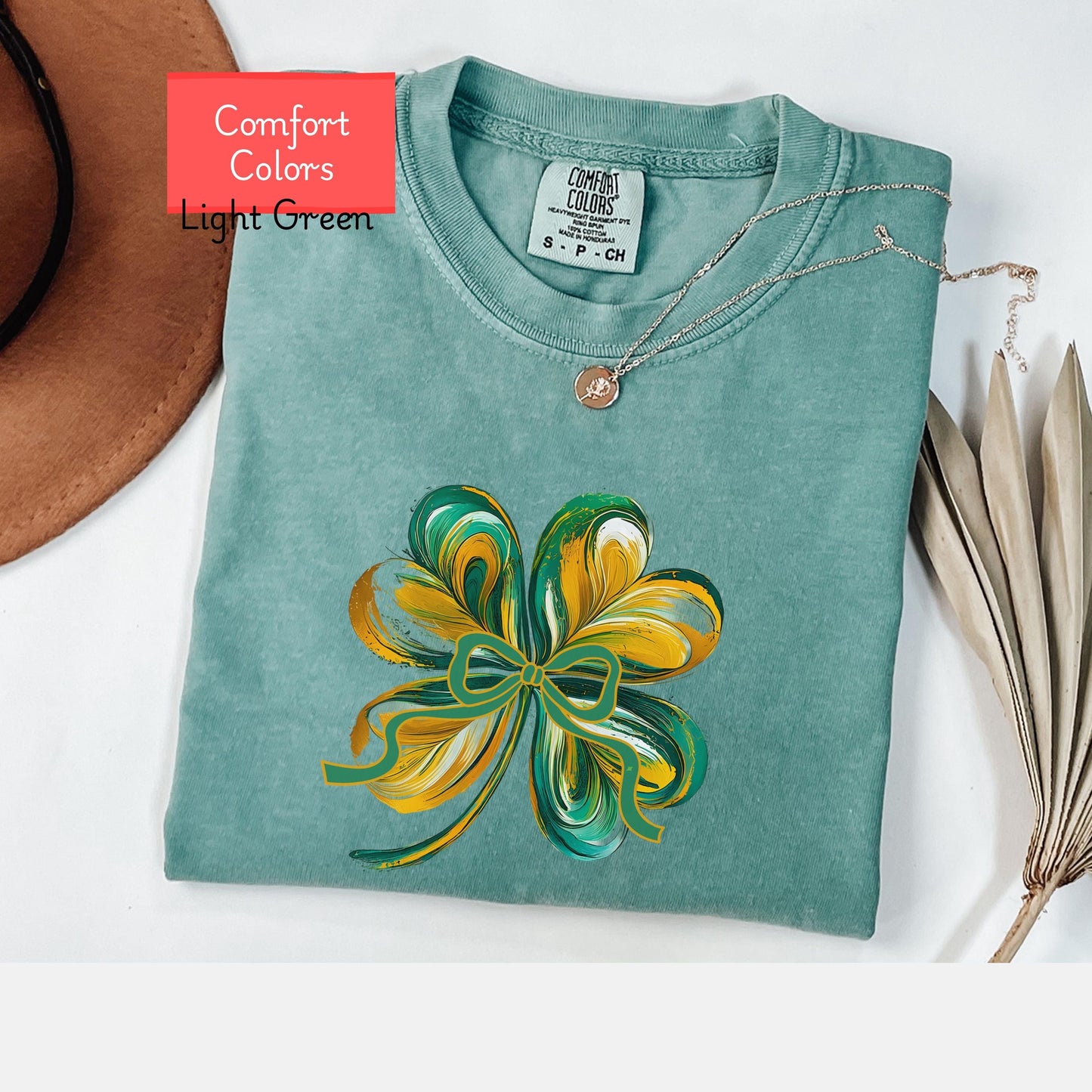 Comfort colors shamrock shirt, Coquette bow St Patricks day tshirt, shamrock tshirt gift st paddys, cute brush stroke bow shirt gift for her