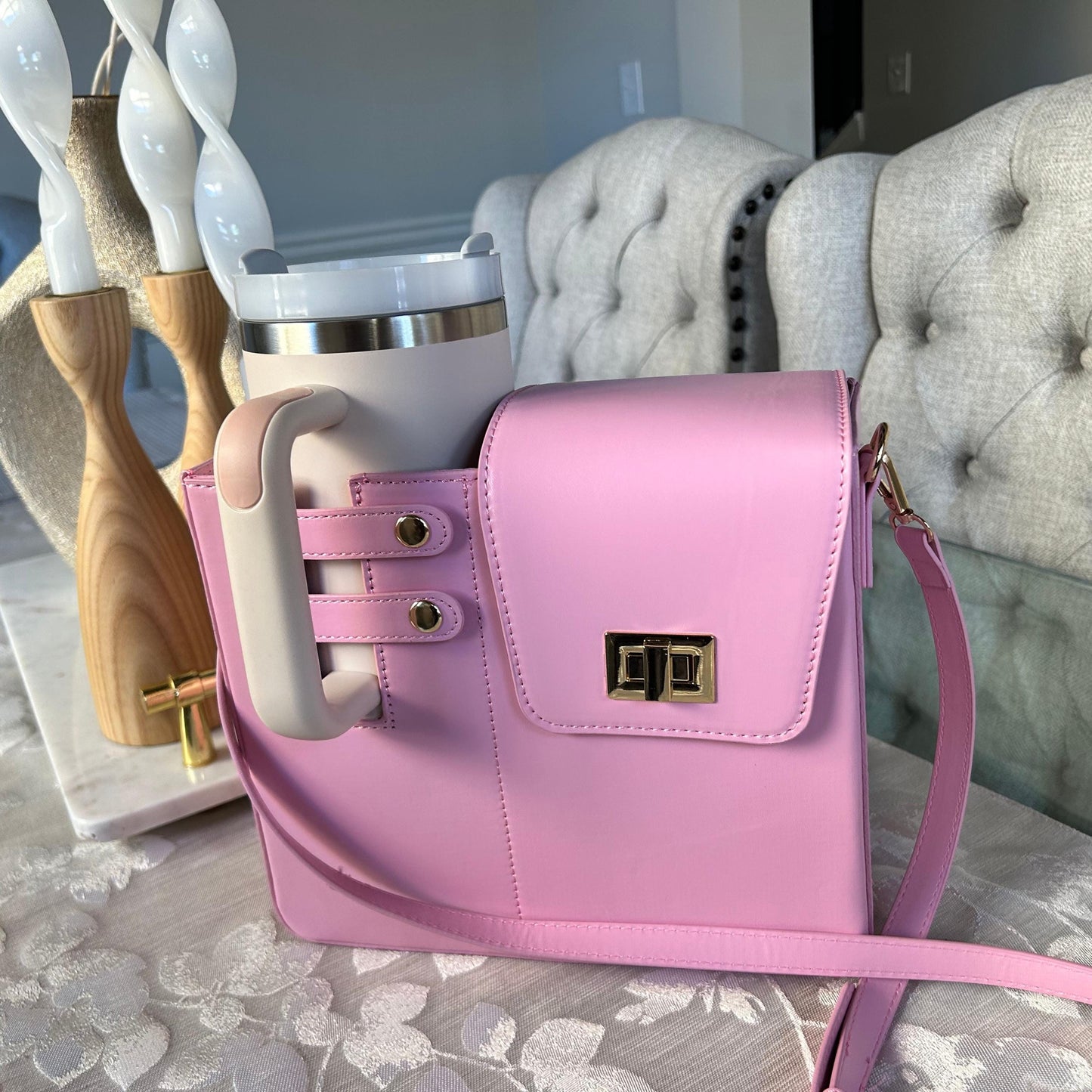 Custom tumbler bag, personalized laser engraved crossbody tumbler purse, tumbler holder with name initial, tumbler cup accessories gift mom