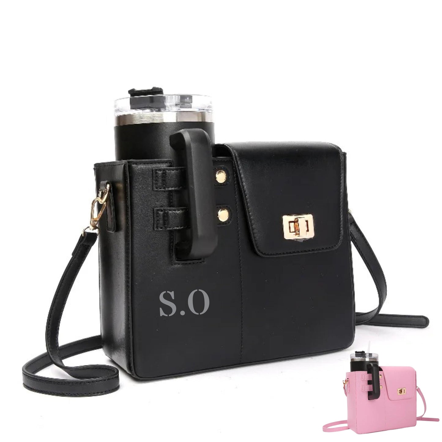 Custom tumbler bag, personalized laser engraved crossbody tumbler purse, tumbler holder with name initial, tumbler cup accessories gift mom