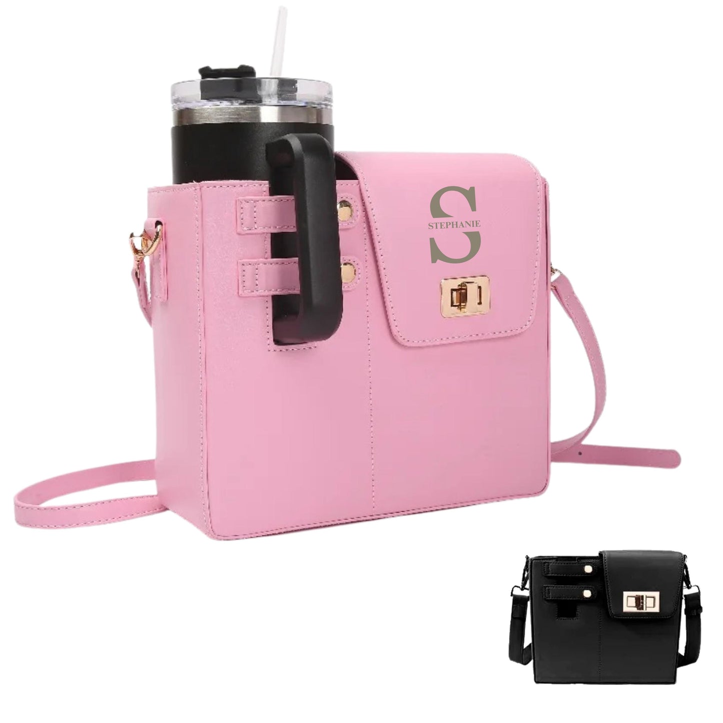 Custom tumbler bag, personalized laser engraved crossbody tumbler purse, tumbler holder with name initial, tumbler cup accessories gift mom