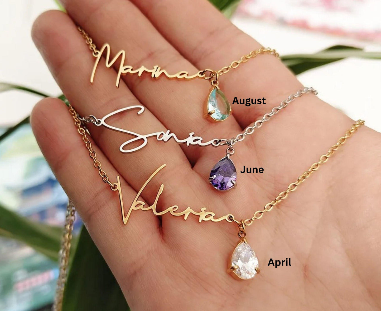 Custom minimalist birthstone necklace, personalized name necklace with birthstone, mothers day gift for mom custom, birth month necklace