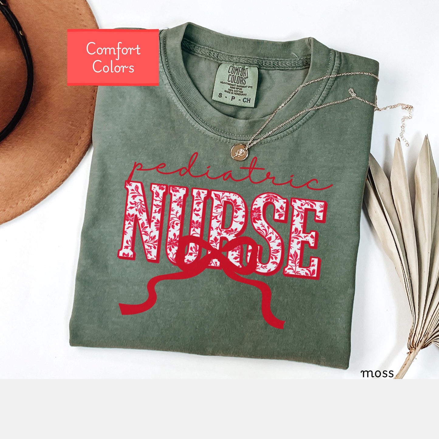 Coquette Comfort Colors pediatric nurse shirt, toile de jouy RN shirt, appreciation gift for pediatric nurse, nursing school cute bow tshirt