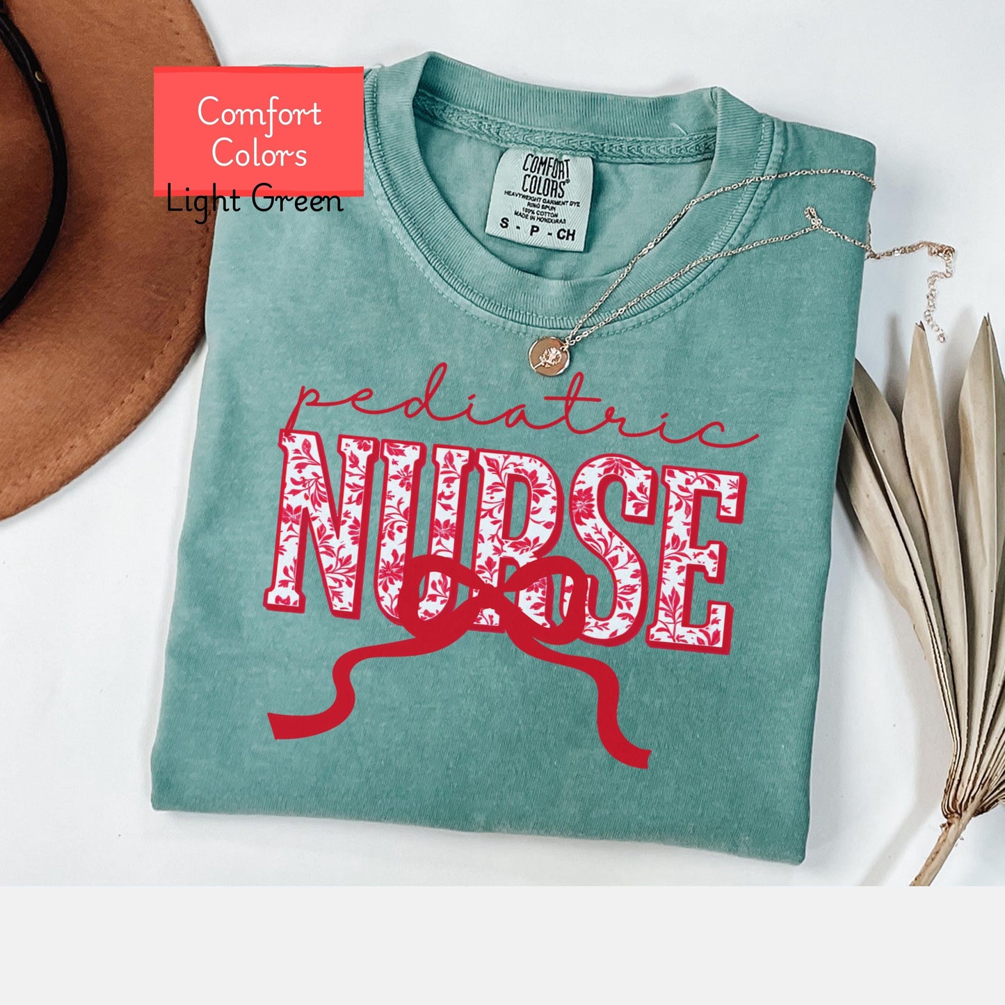 Coquette Comfort Colors pediatric nurse shirt, toile de jouy RN shirt, appreciation gift for pediatric nurse, nursing school cute bow tshirt