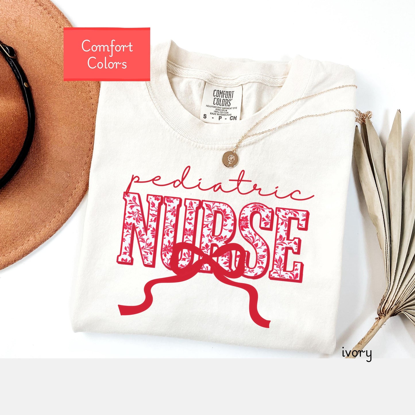 Coquette Comfort Colors pediatric nurse shirt, toile de jouy RN shirt, appreciation gift for pediatric nurse, nursing school cute bow tshirt